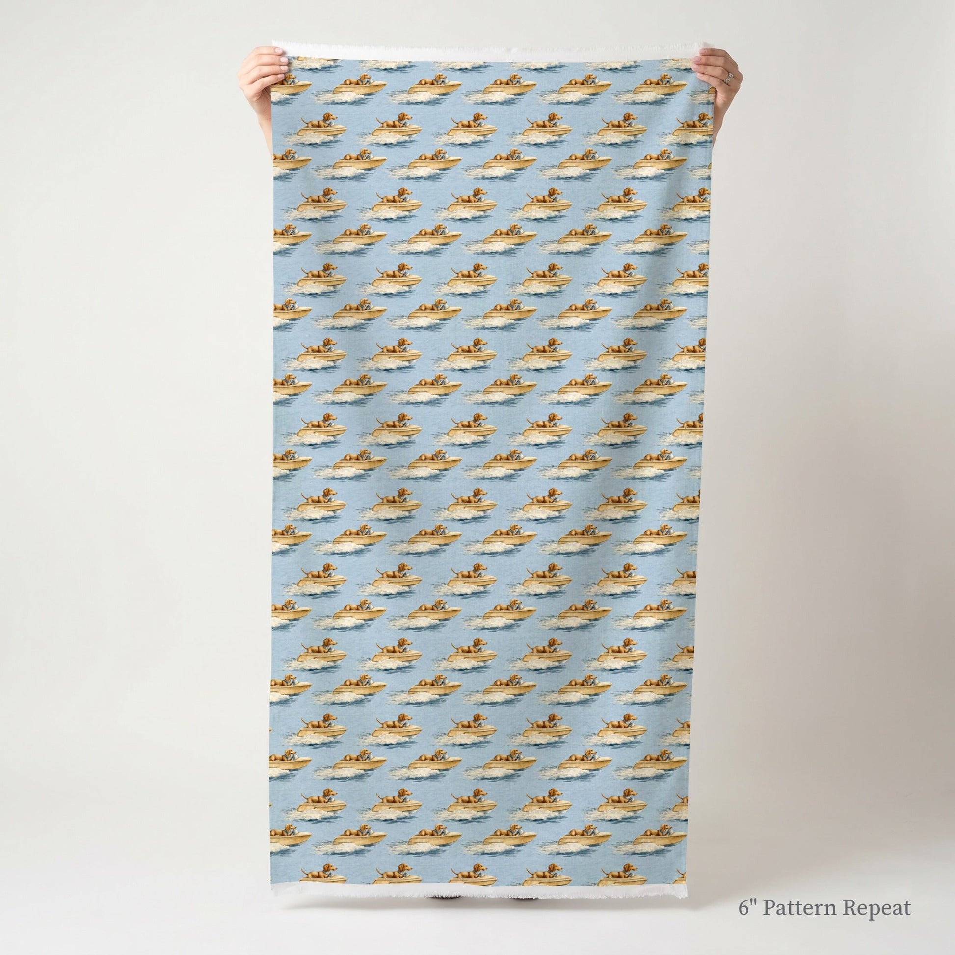 Dachshund Boat Day - Fabric - Linen Rowe
