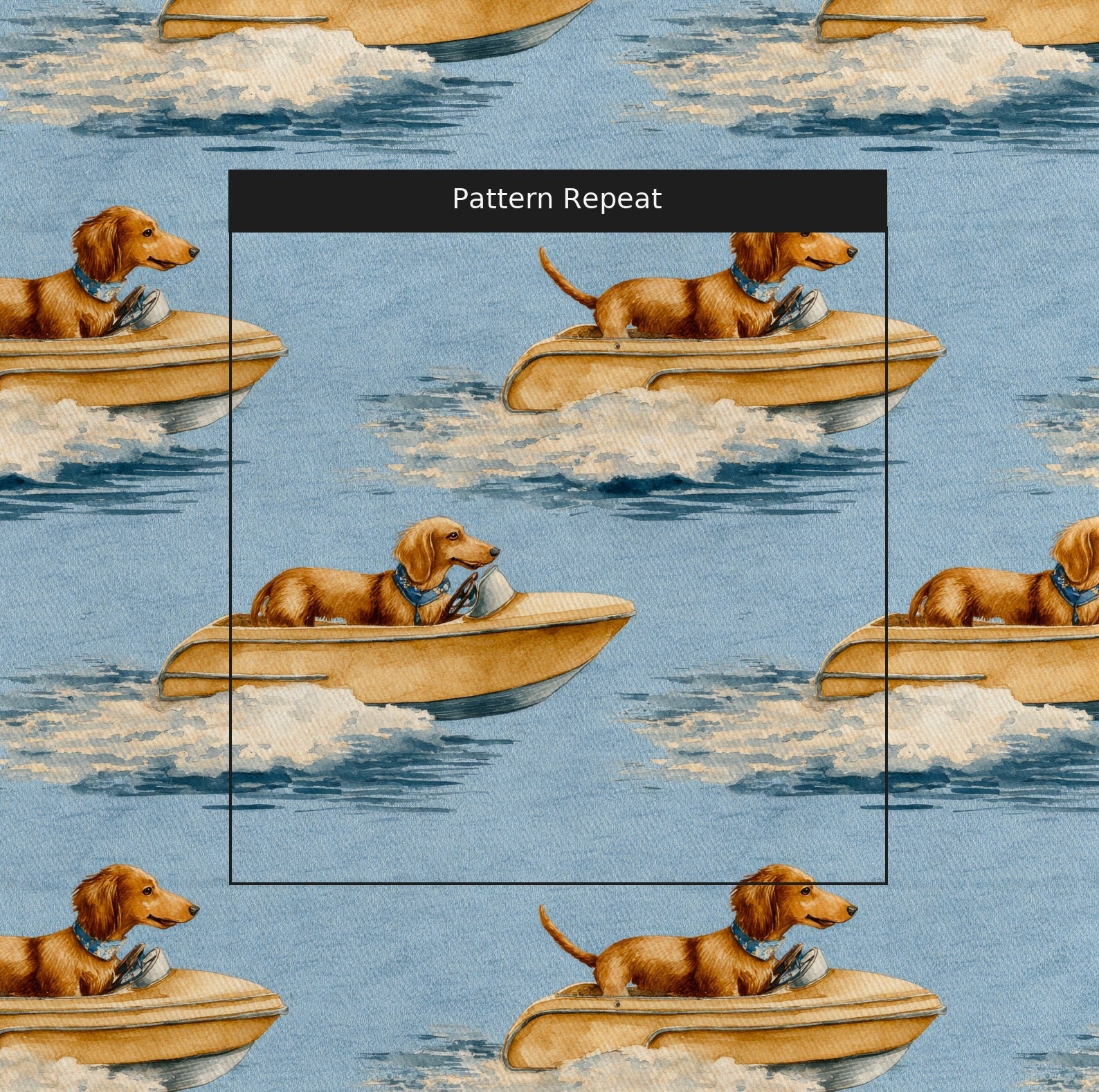 Dachshund Boat Day - Fabric - Linen Rowe