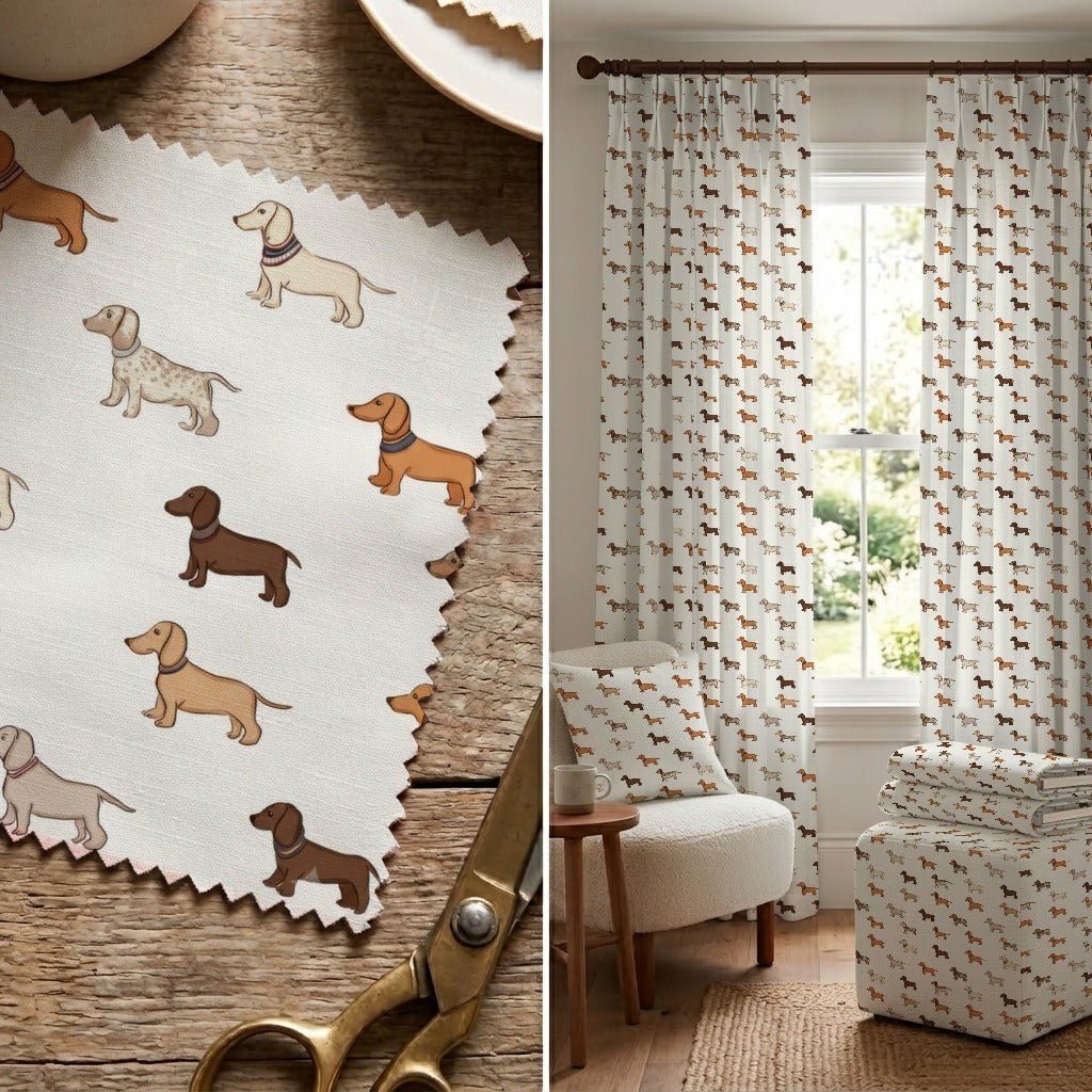 Dachshund Ditsy Cream - Fabric - Linen Rowe