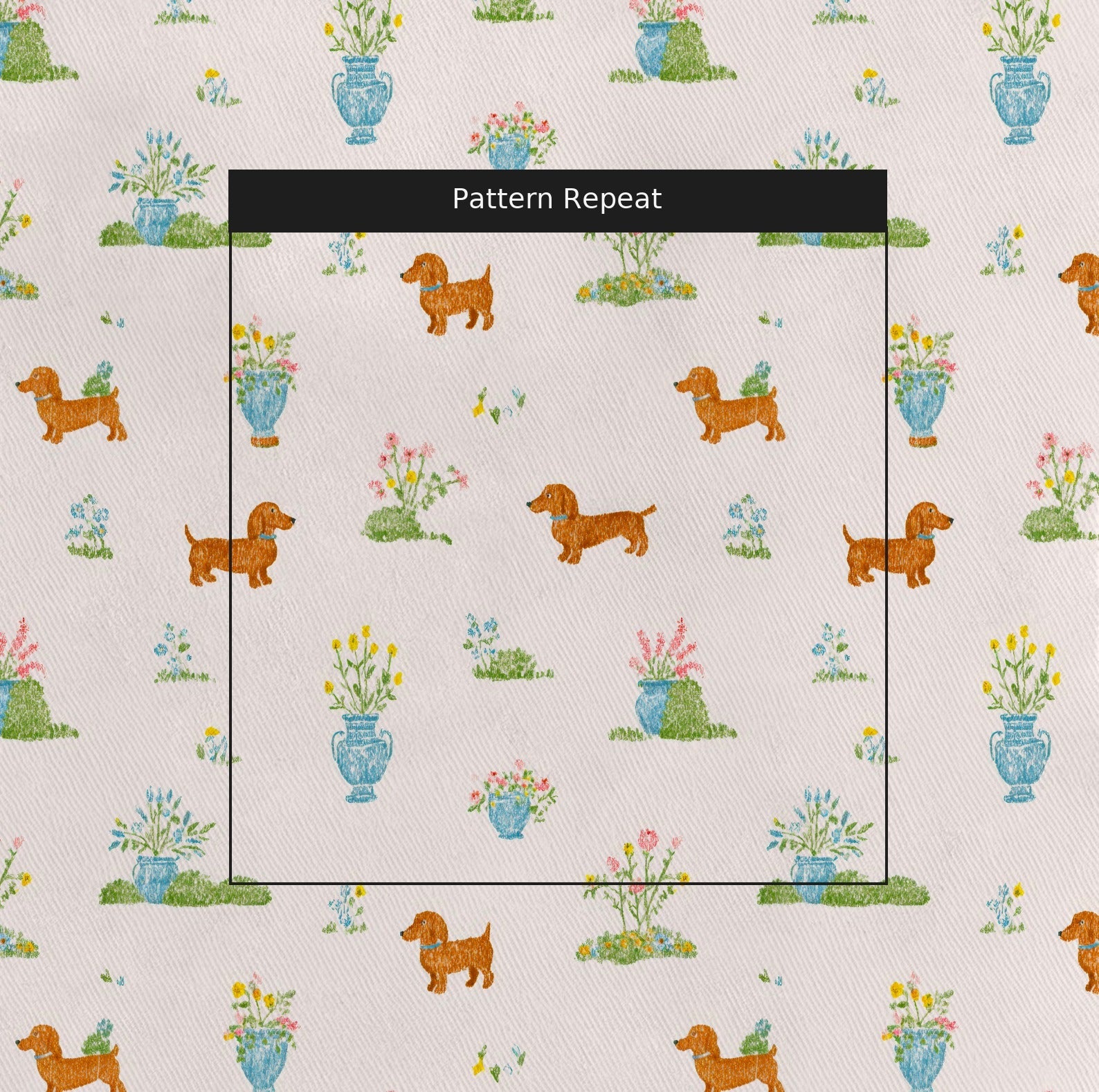 Dachshund Garden - Fabric - Linen Rowe