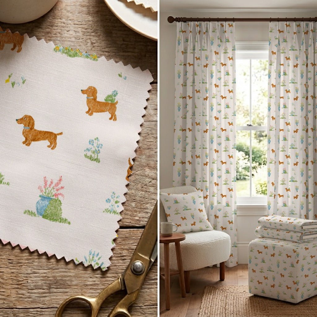 Dachshund Garden - Fabric - Linen Rowe
