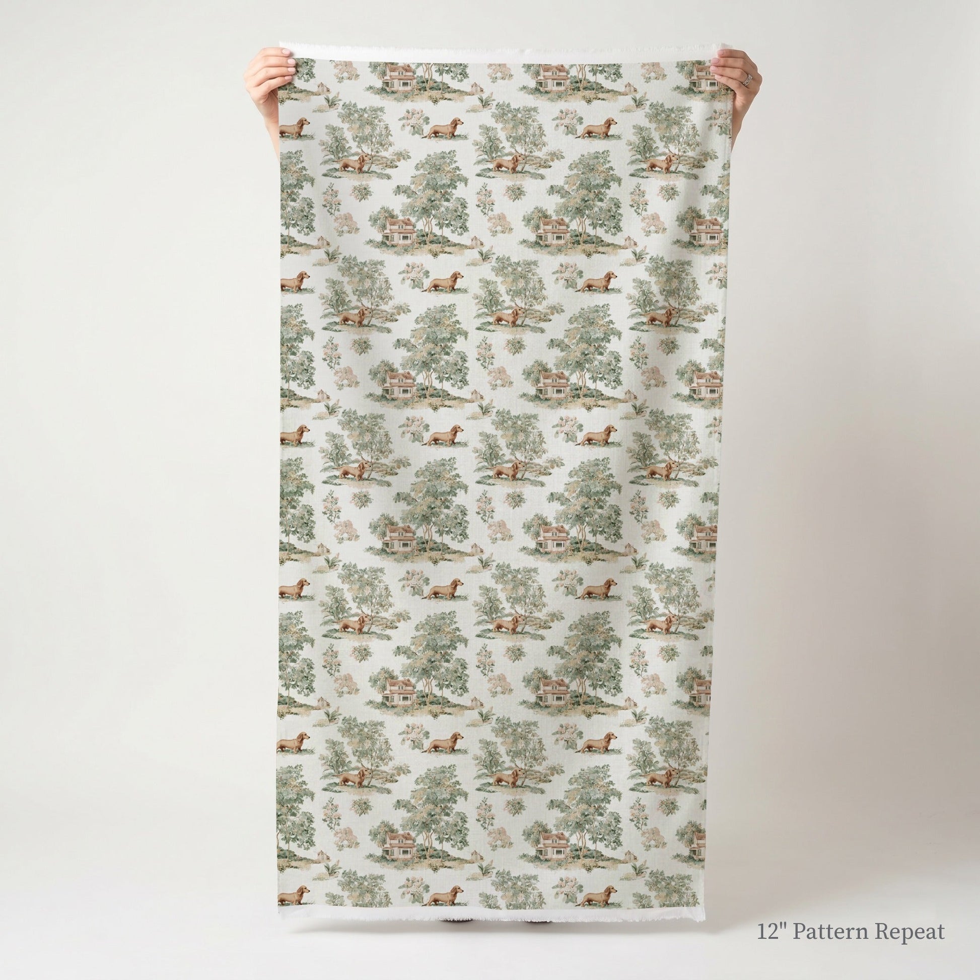 Dachshund Garden Toile - Fabric - Linen Rowe