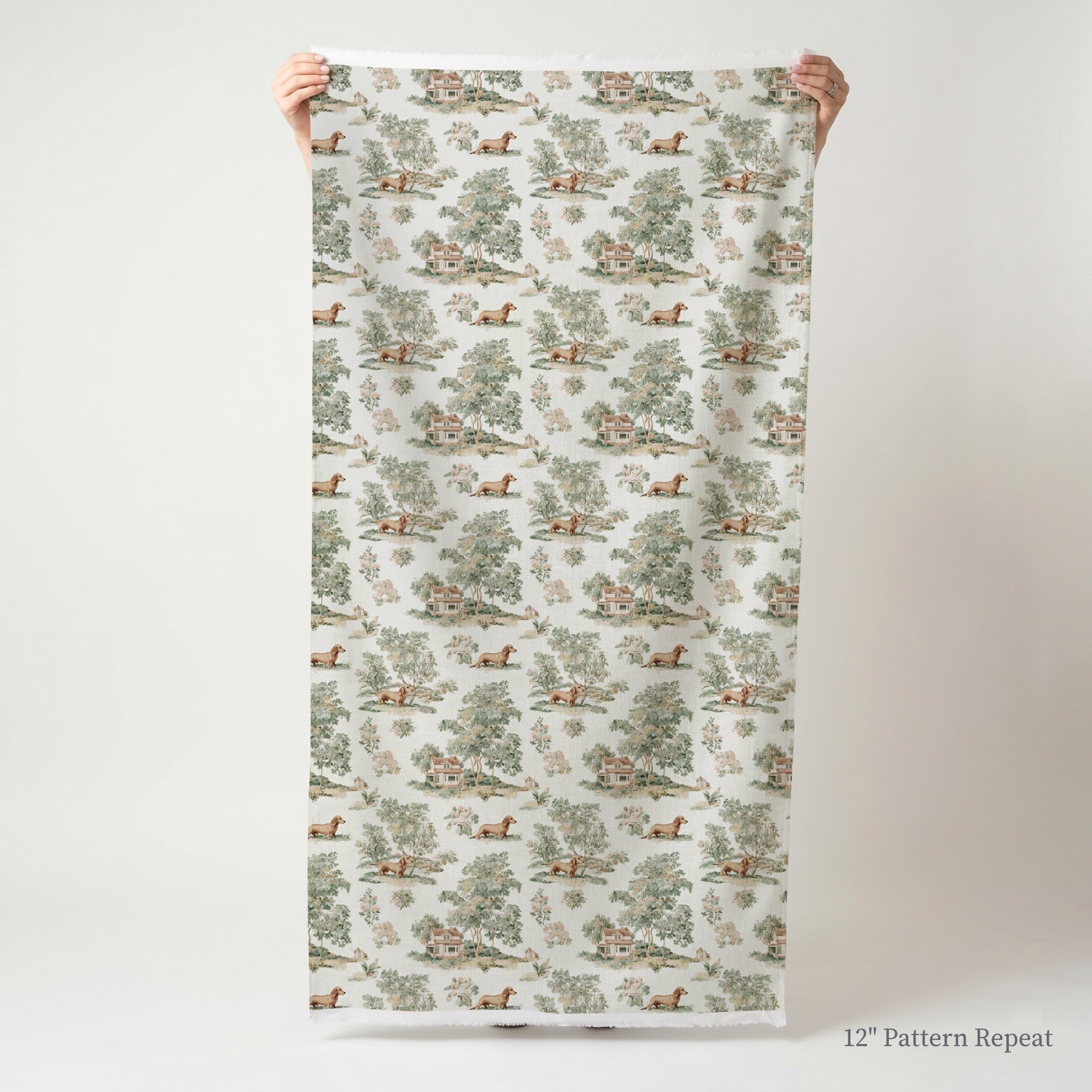 Dachshund Garden Toile - Fabric - Linen Rowe