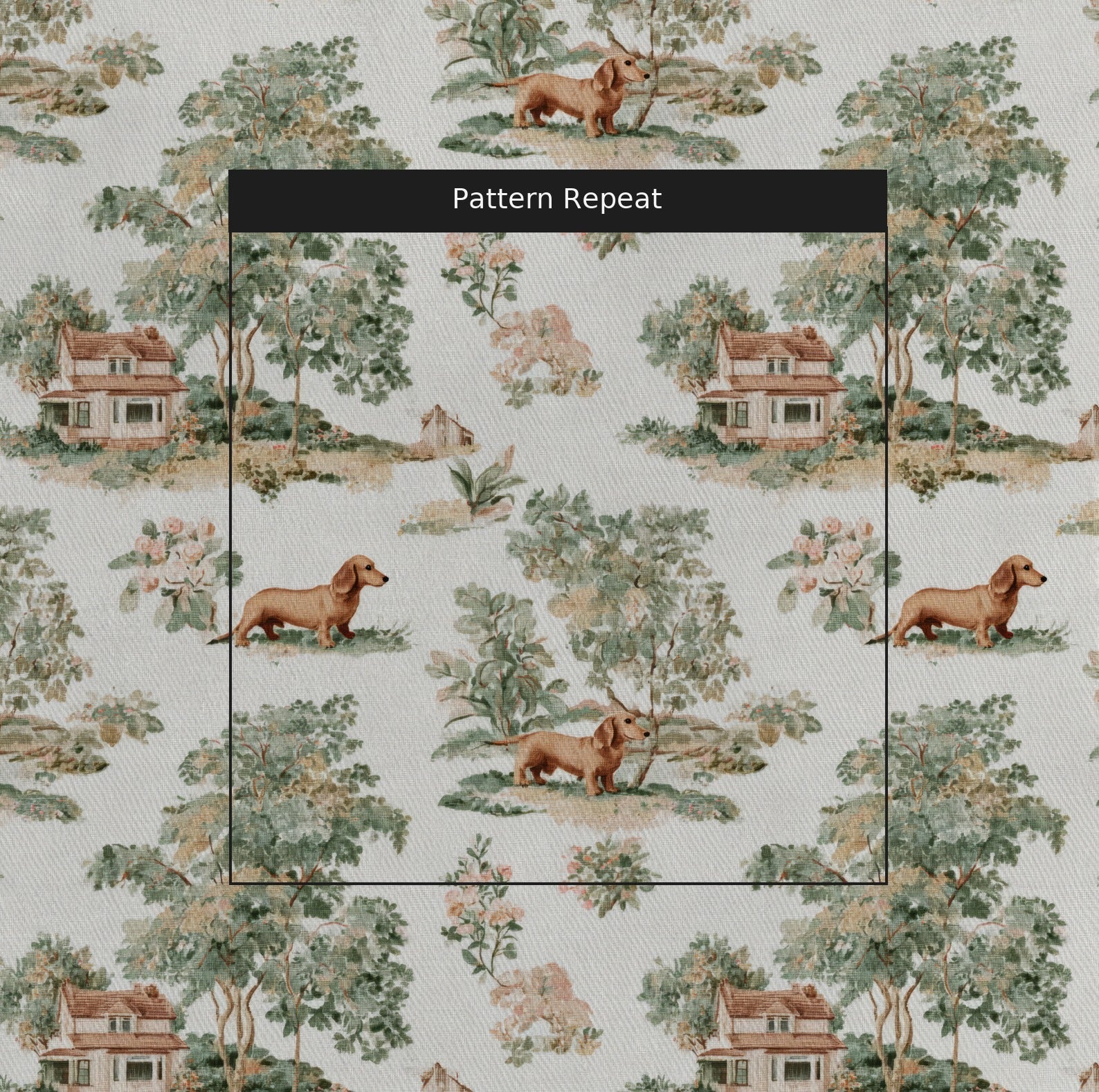 Dachshund Garden Toile - Fabric - Linen Rowe