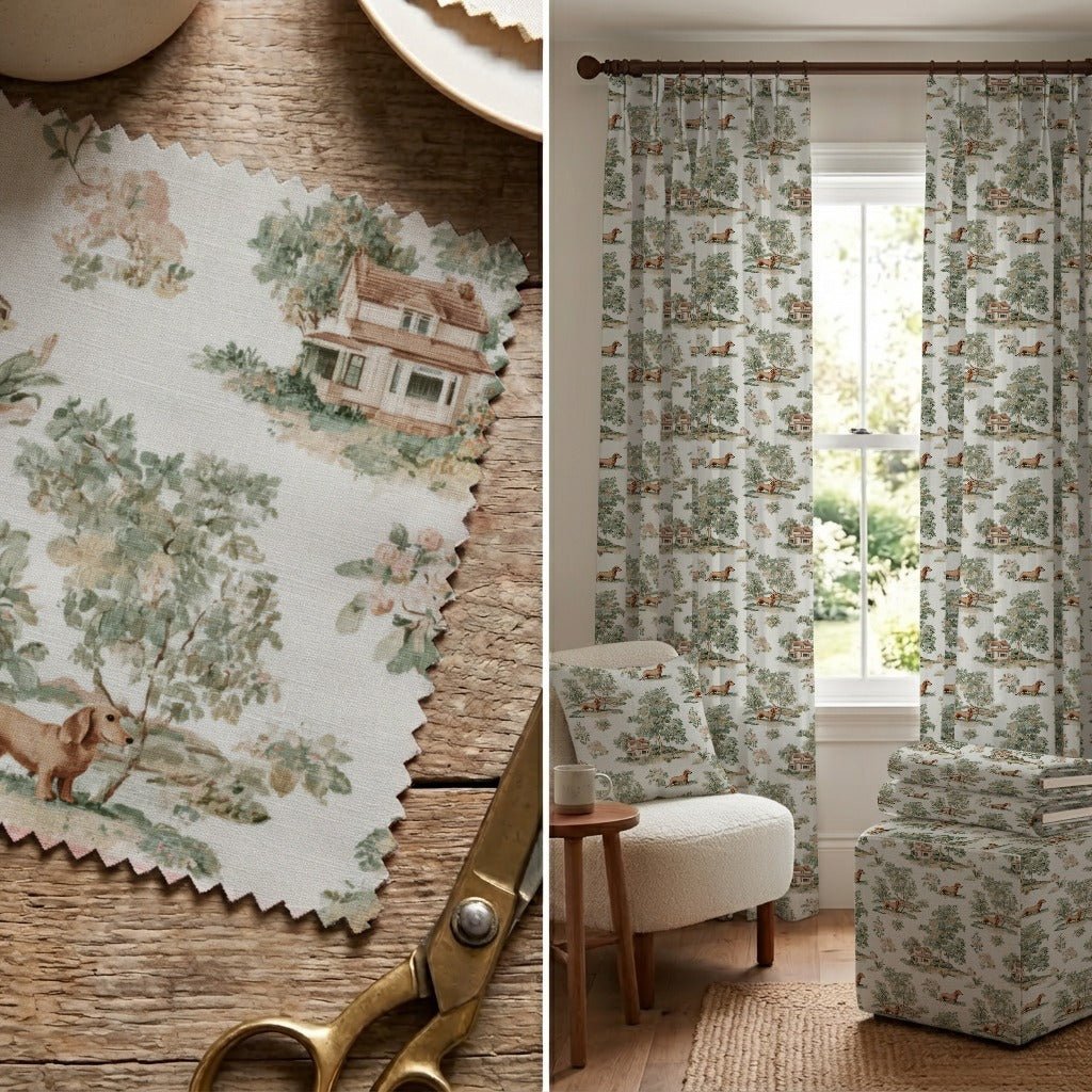 Dachshund Garden Toile - Fabric - Linen Rowe