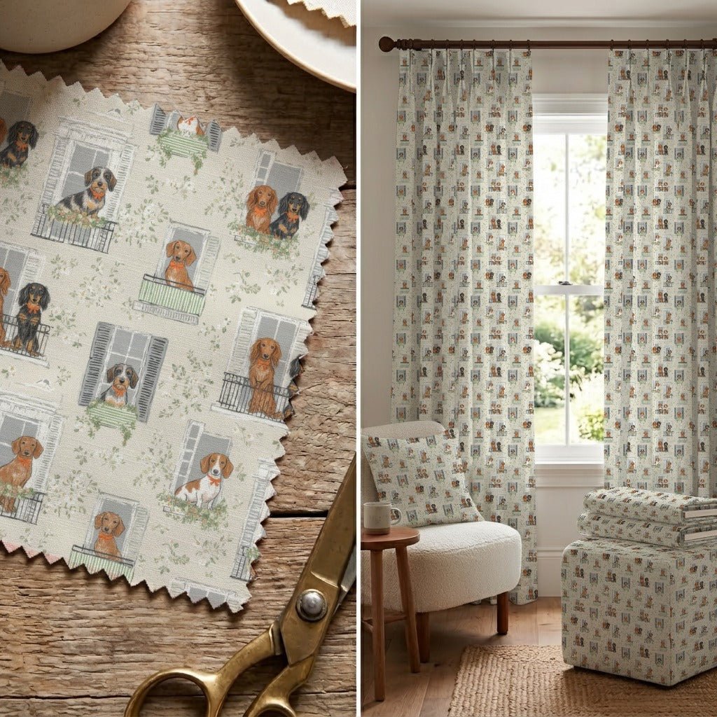 Dachshund In the Window - Fabric - Linen Rowe