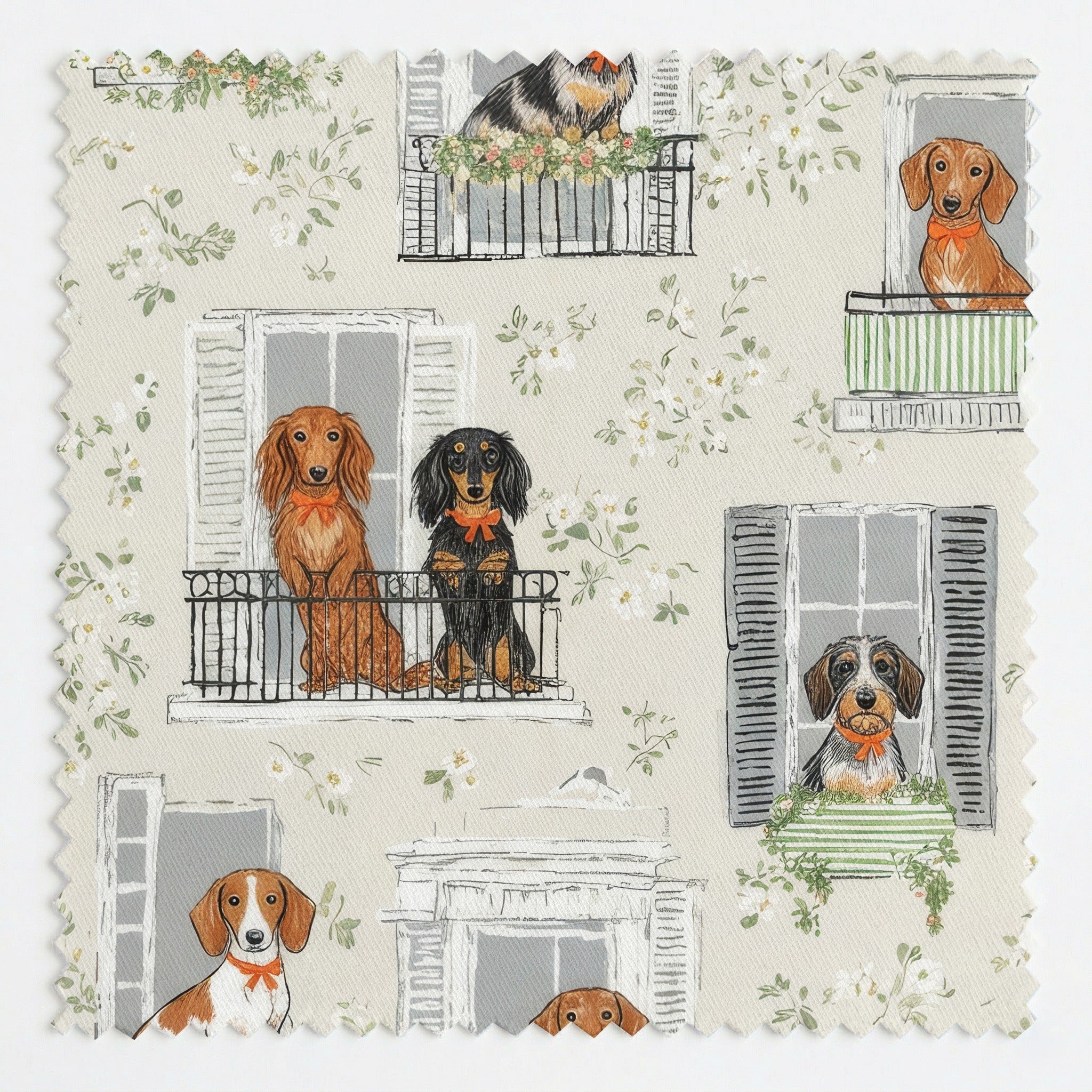 Dachshund In the Window - Fabric - Linen Rowe