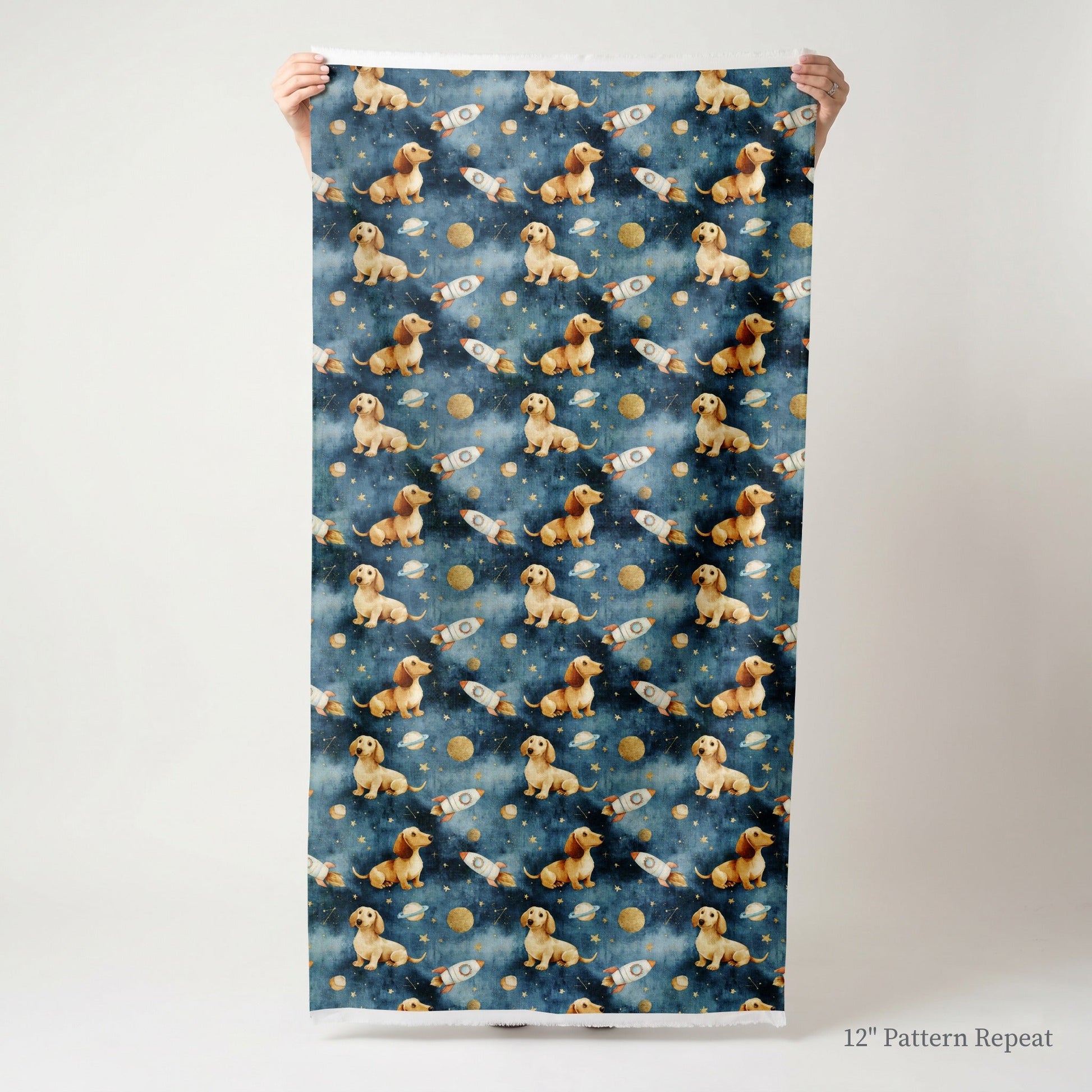 Dachshund Outer Space - Fabric - Linen Rowe