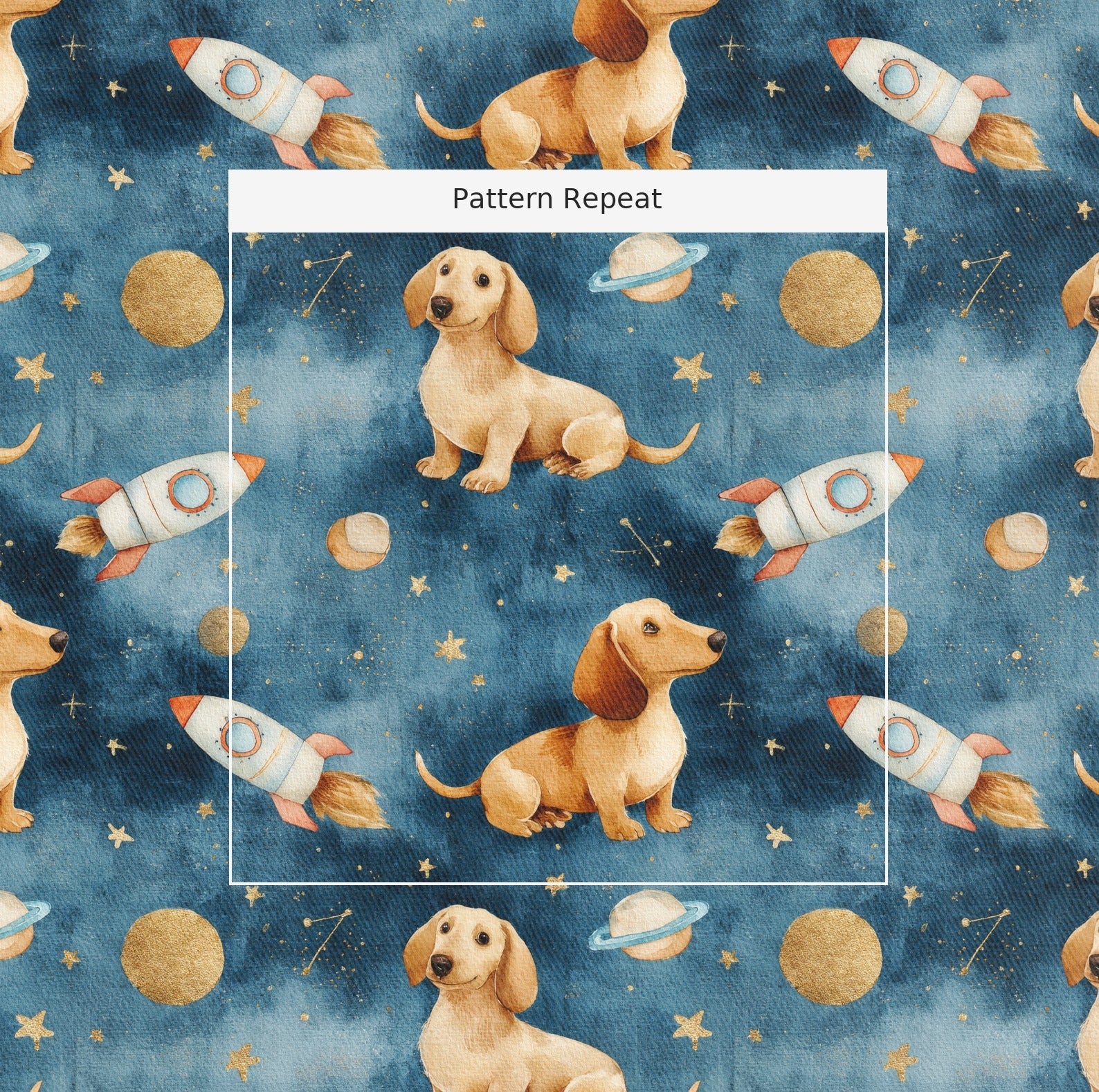 Dachshund Outer Space - Fabric - Linen Rowe
