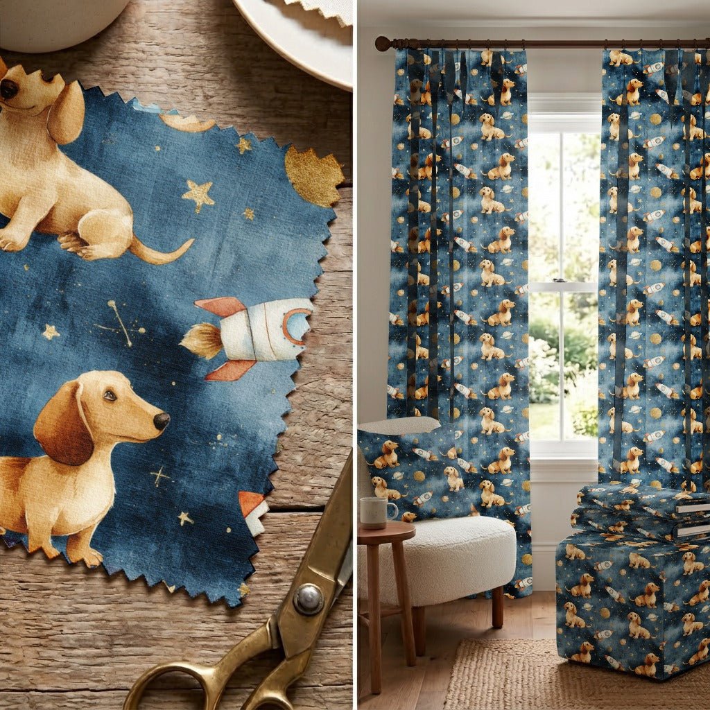 Dachshund Outer Space - Fabric - Linen Rowe