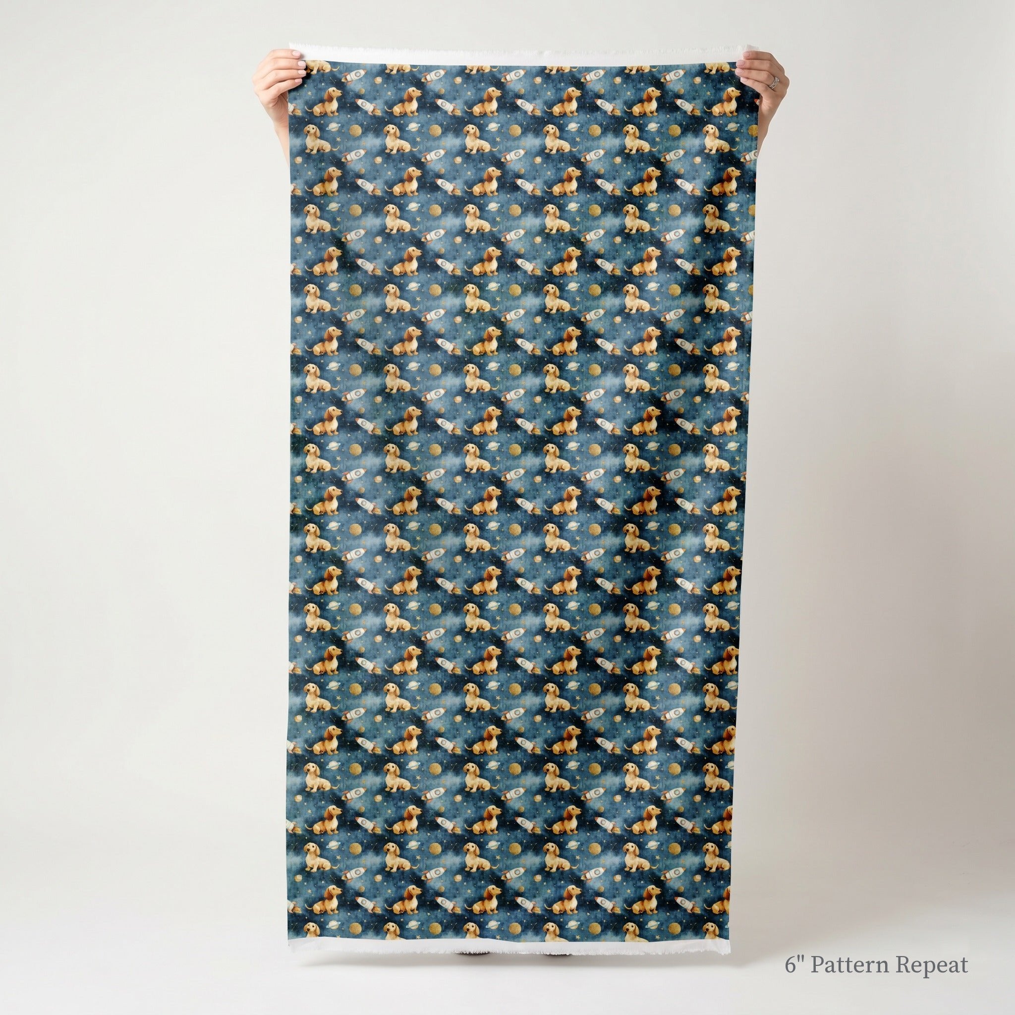 Dachshund Outer Space - Fabric - Linen Rowe