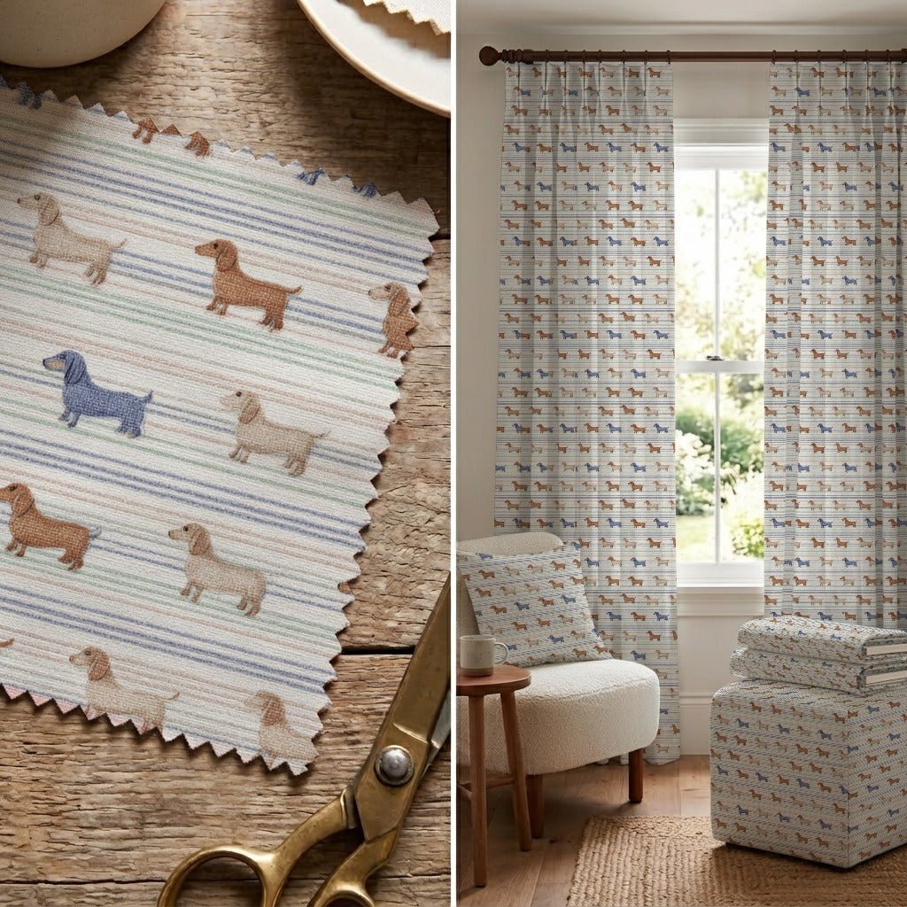 Dachshund Pastel Stripes - Fabric - Linen Rowe