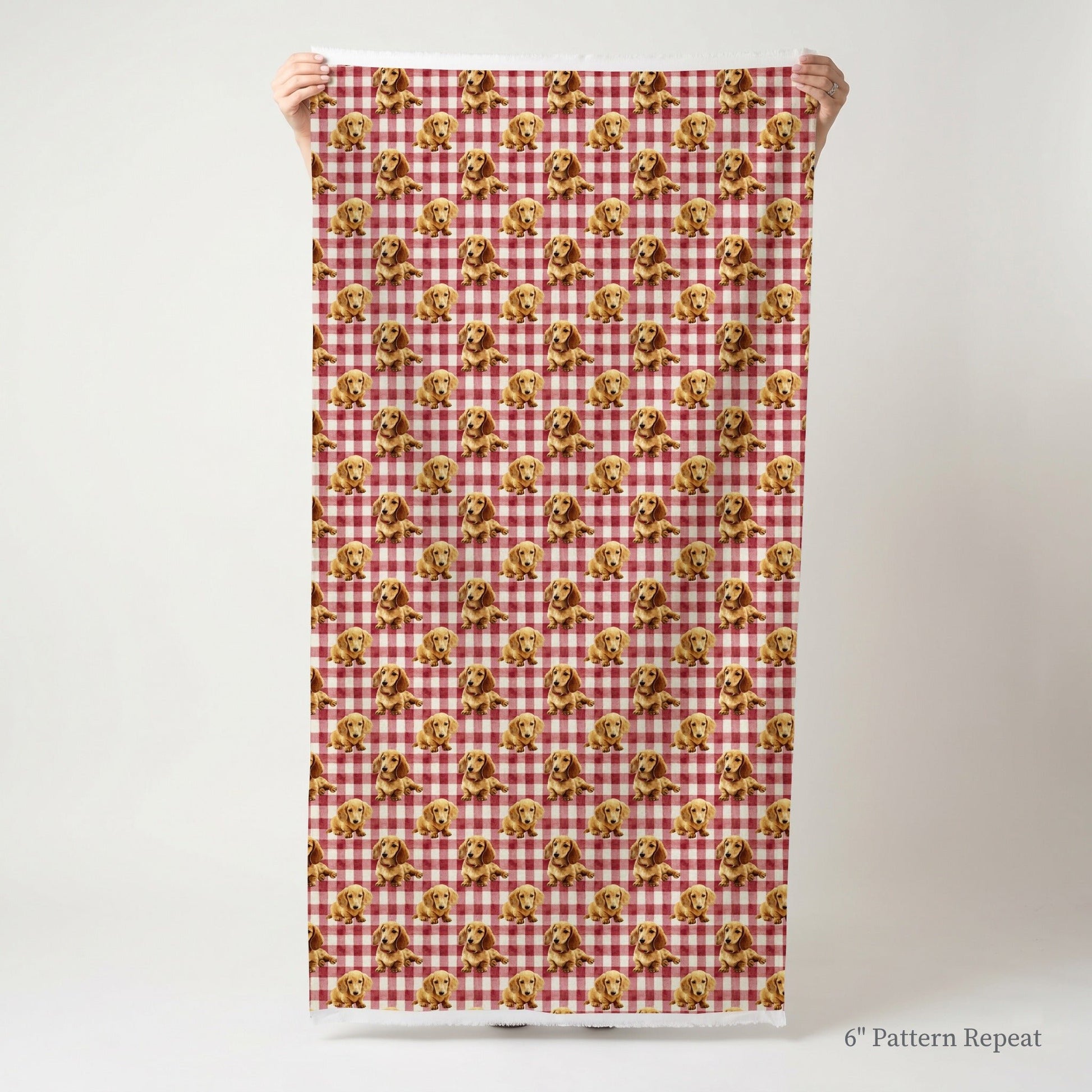 Dachshund Picnic Gingham - Fabric - Linen Rowe