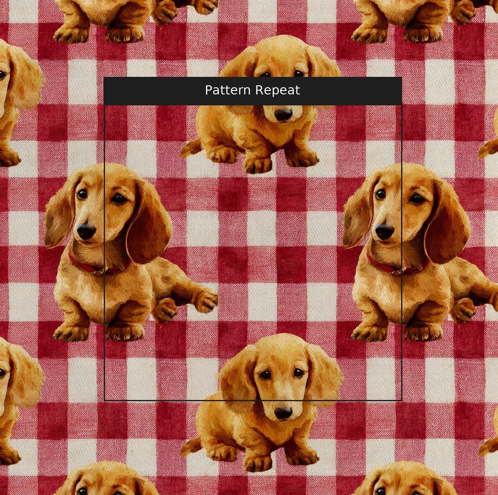 Dachshund Picnic Gingham - Fabric - Linen Rowe