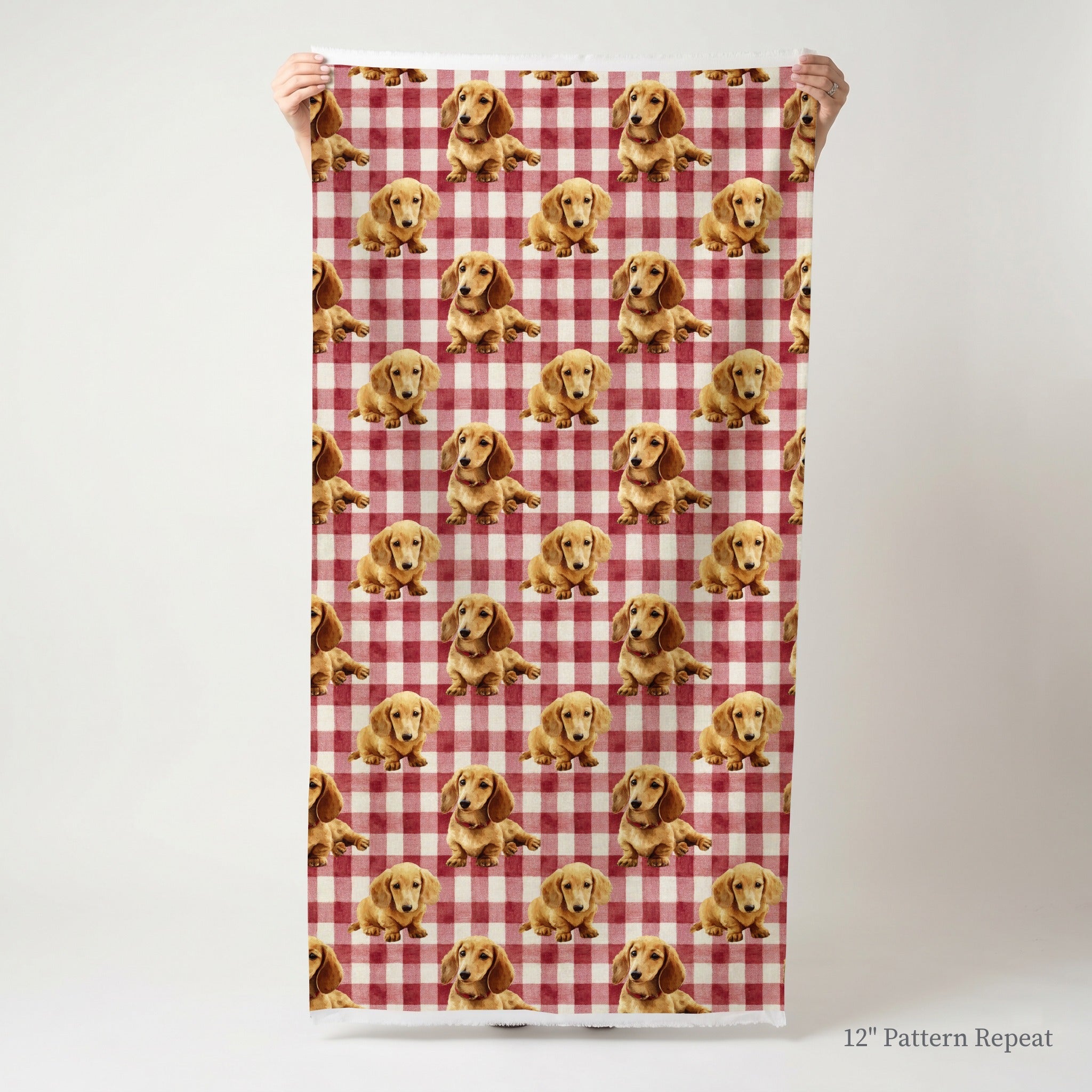 Dachshund Picnic Gingham - Fabric - Linen Rowe