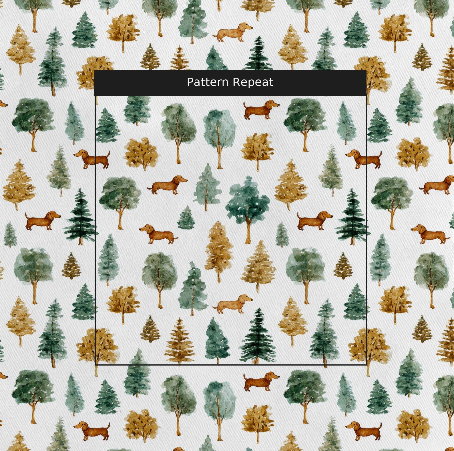 Dachshund Pine Woods - Fabric - Linen Rowe