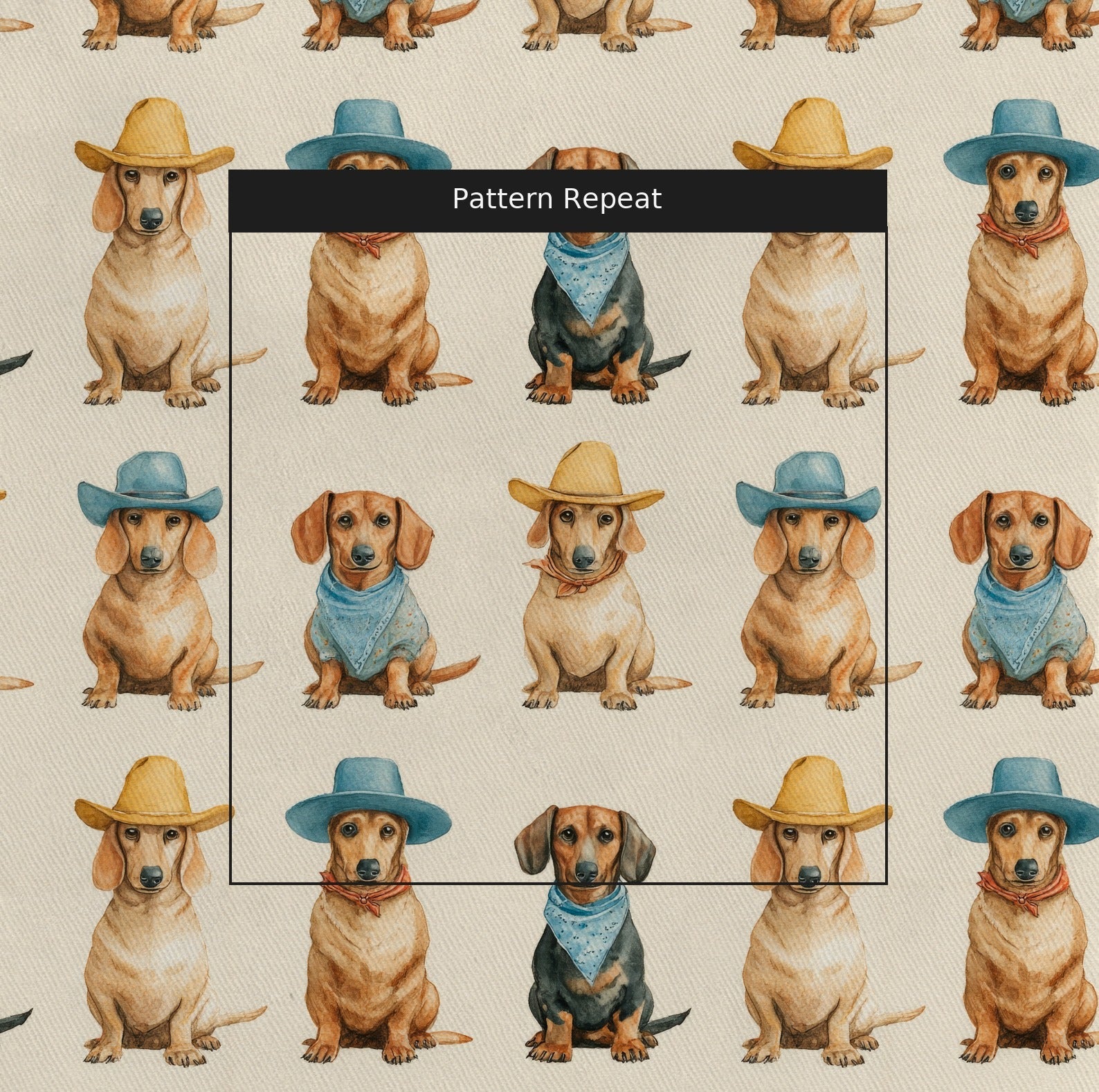 Dachshund Rodeo - Fabric - Linen Rowe