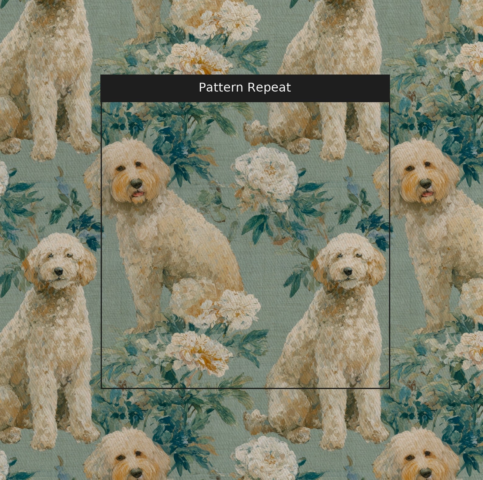Dahlias and Dogs - Fabric - Linen Rowe