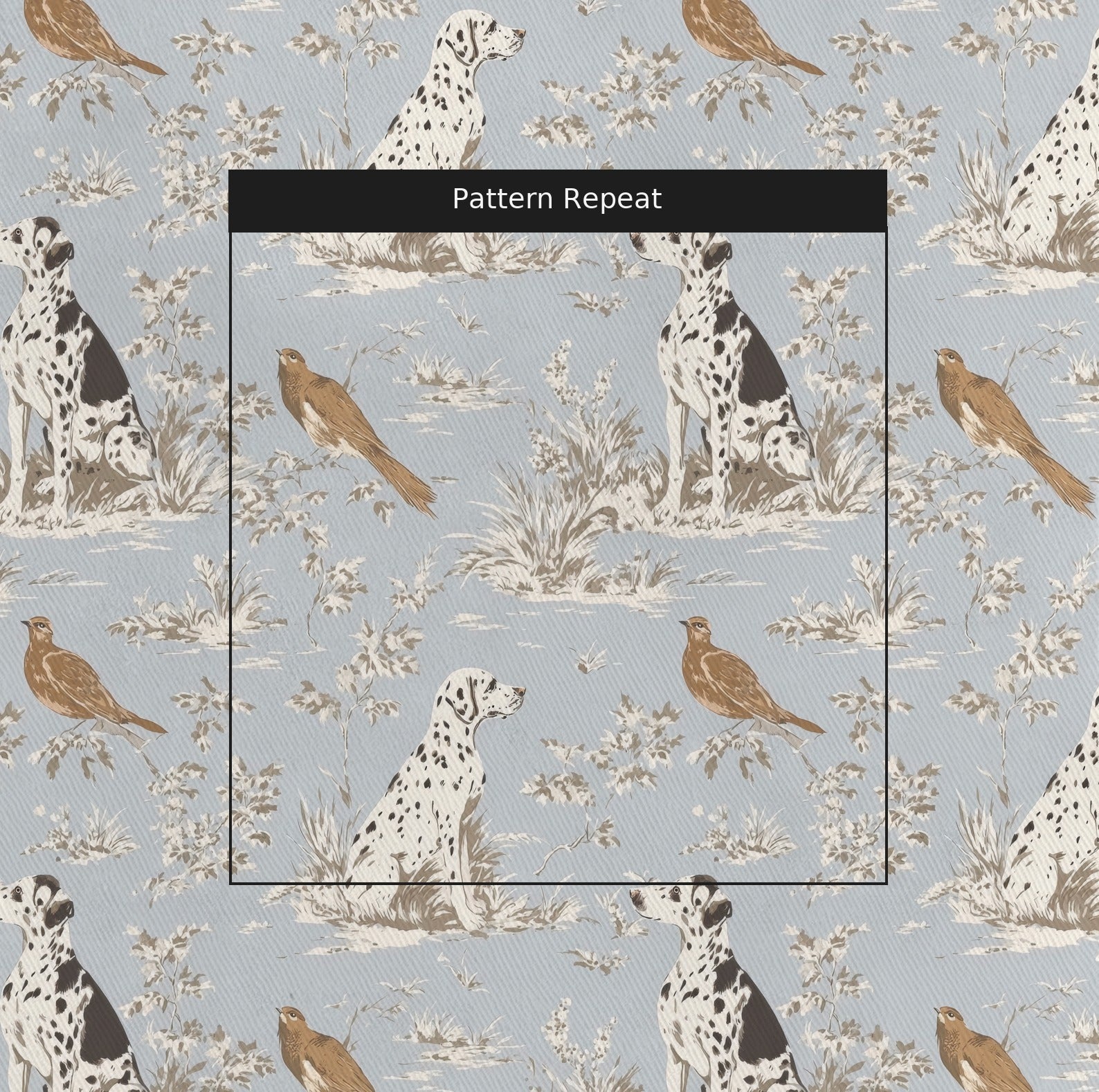 Dog and Birds - Fabric - Linen Rowe