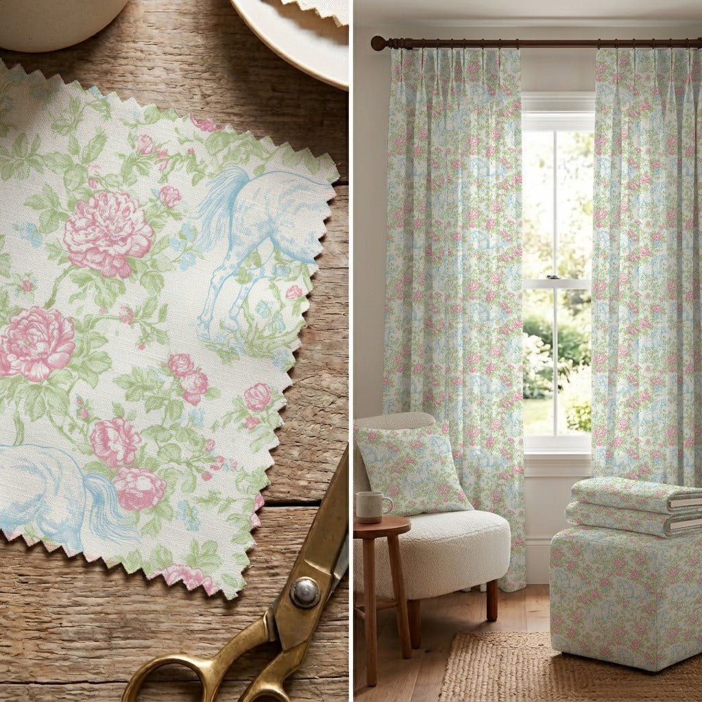 Elegant Horse Garden - Fabric - Linen Rowe