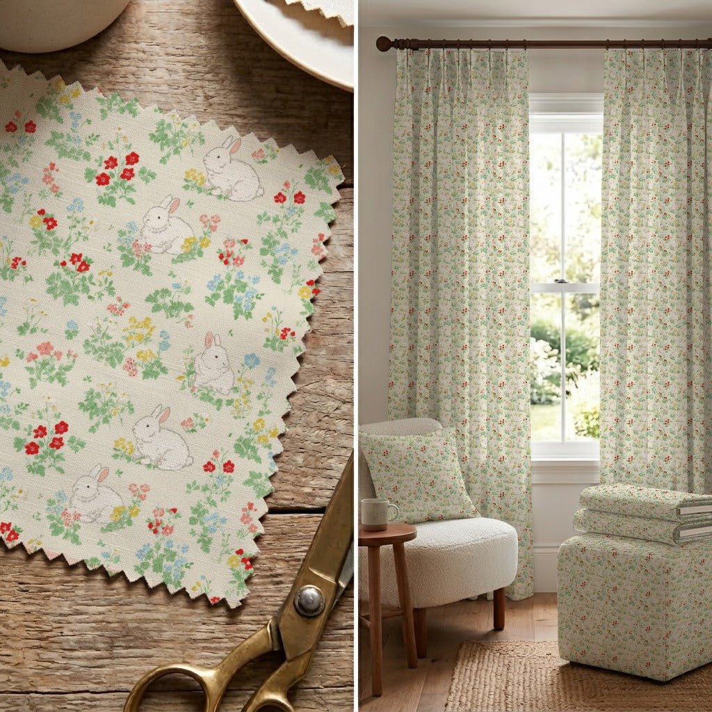 Floral Bunnies - Fabric - Linen Rowe