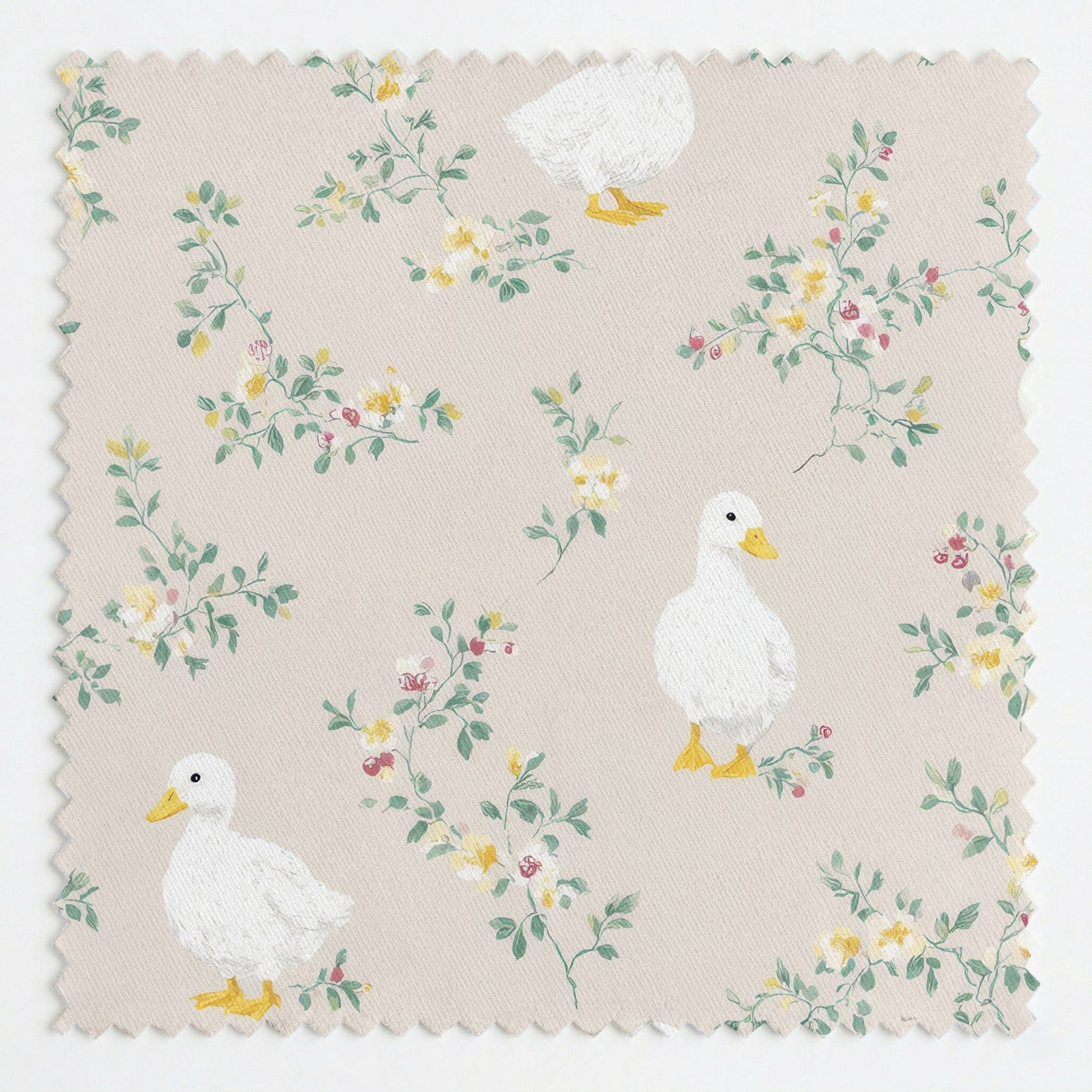 Floral Ducks - Fabric - Linen Rowe