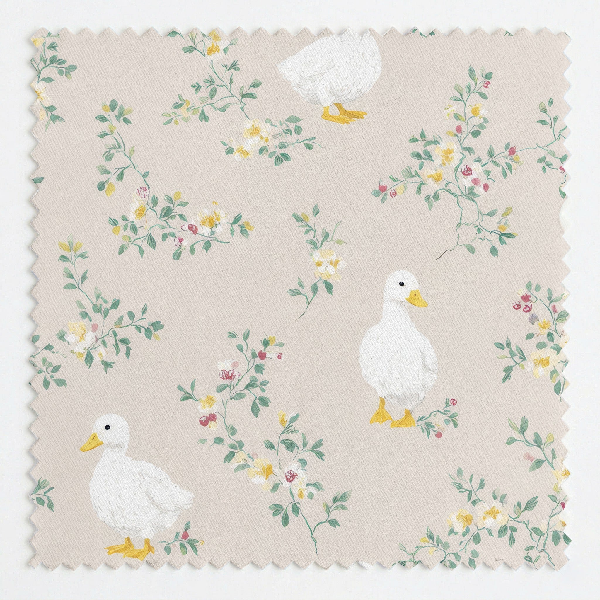 Floral Ducks - Fabric - Linen Rowe