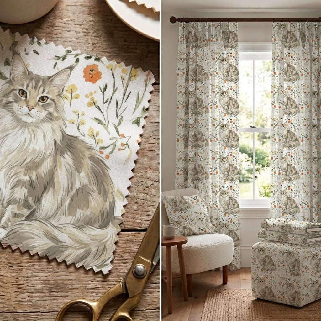 Floral Maine Coone - Fabric - Linen Rowe