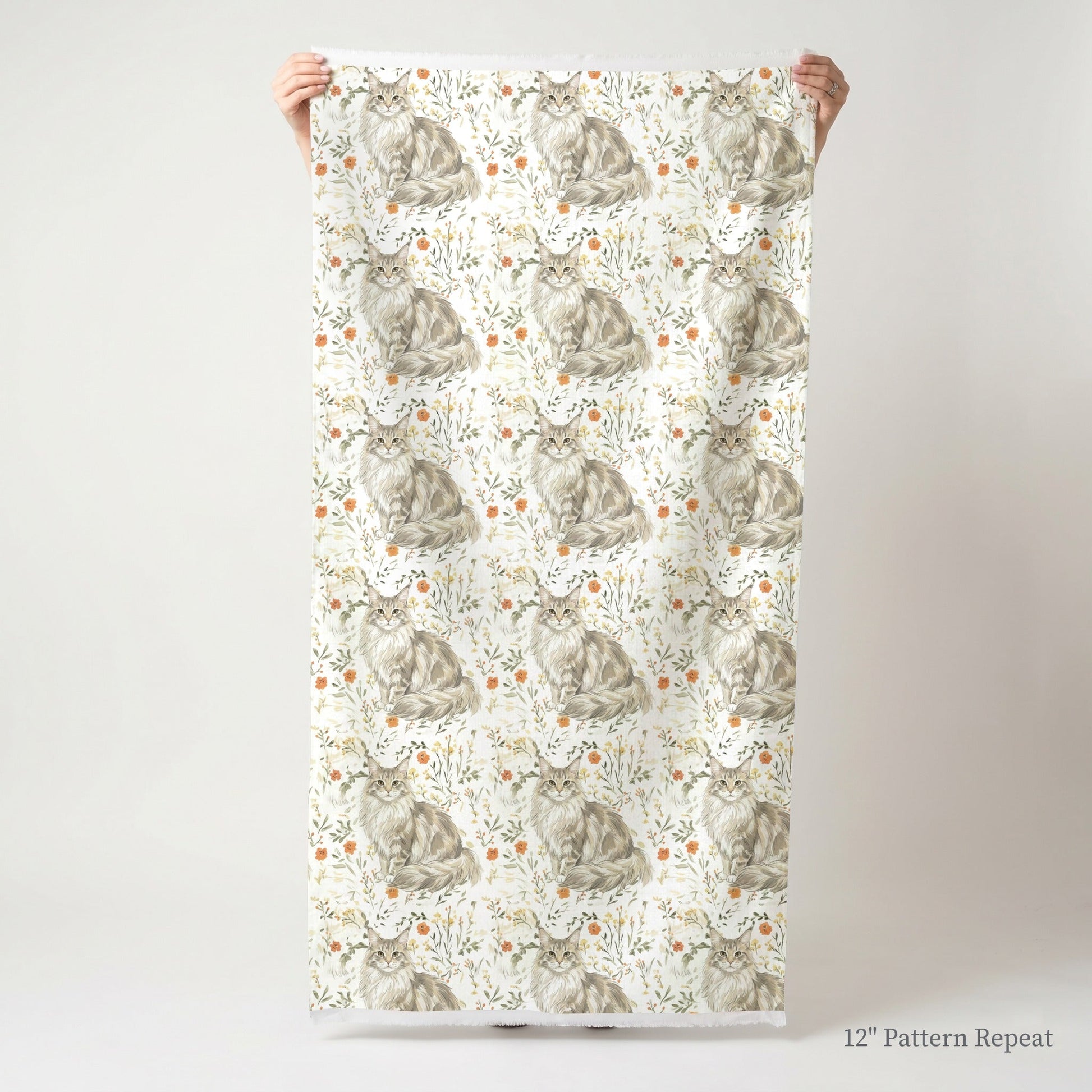 Floral Maine Coone - Fabric - Linen Rowe