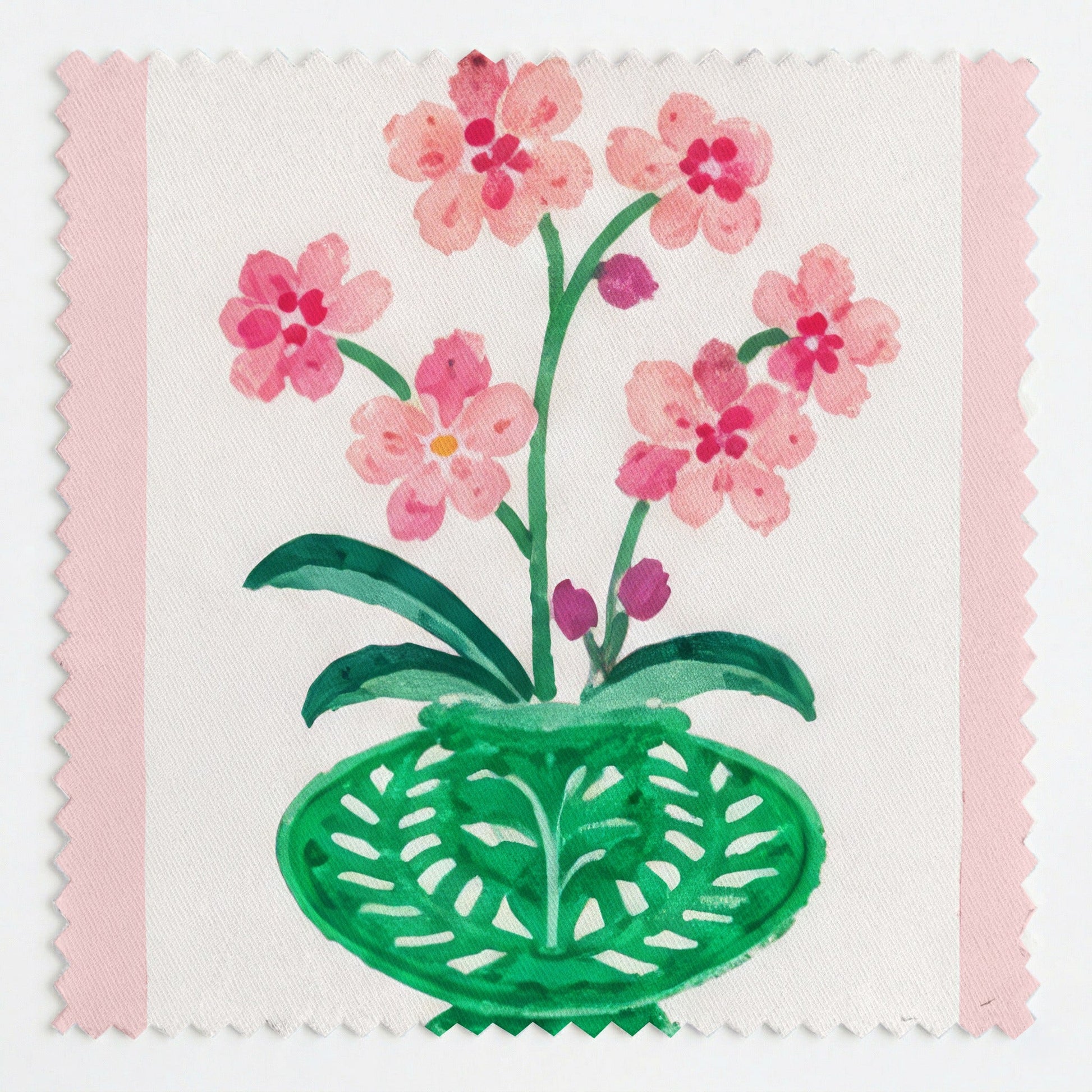 Flower Tiles on Pink - Fabric - Linen Rowe