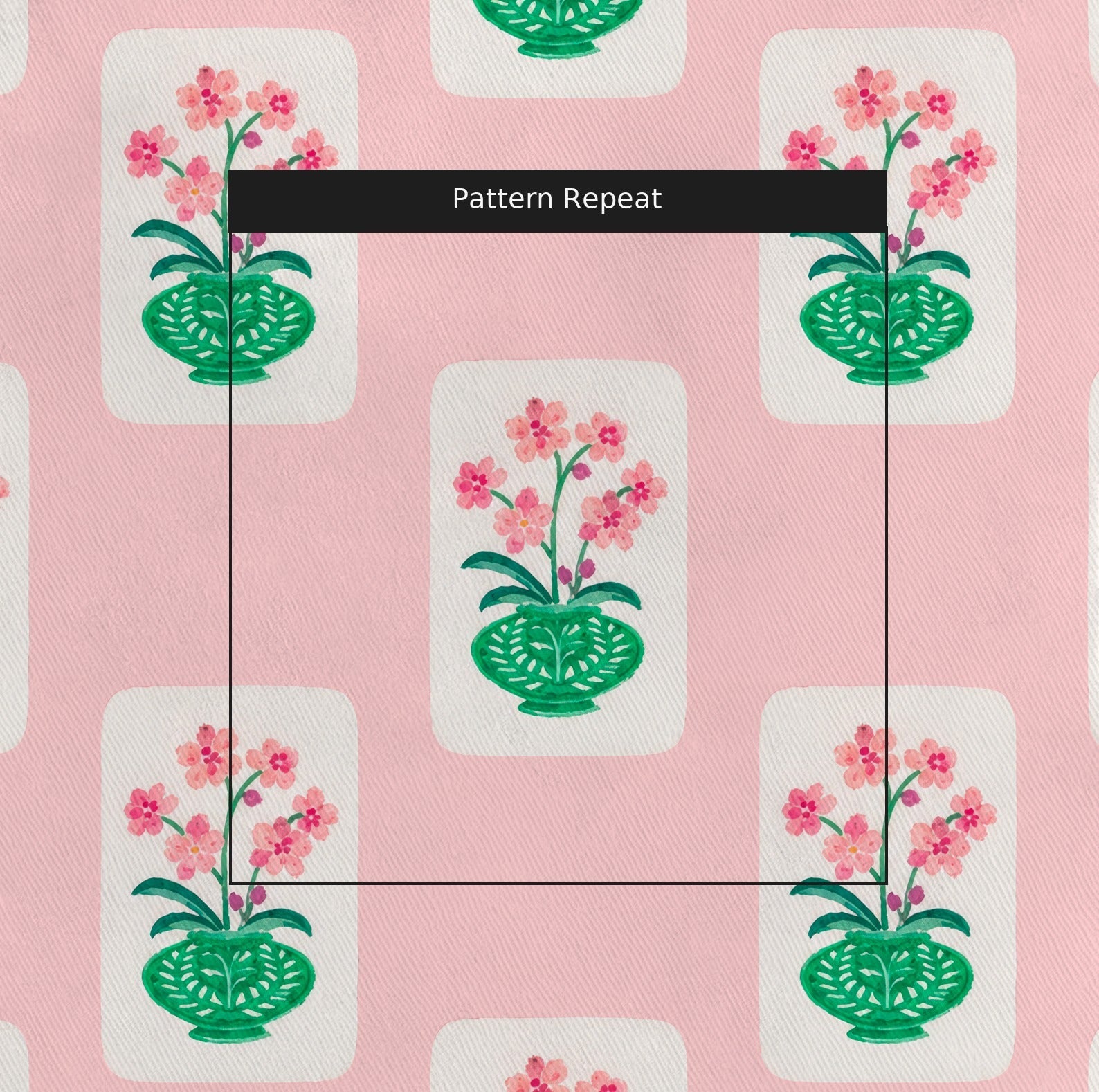 Flower Tiles on Pink - Fabric - Linen Rowe