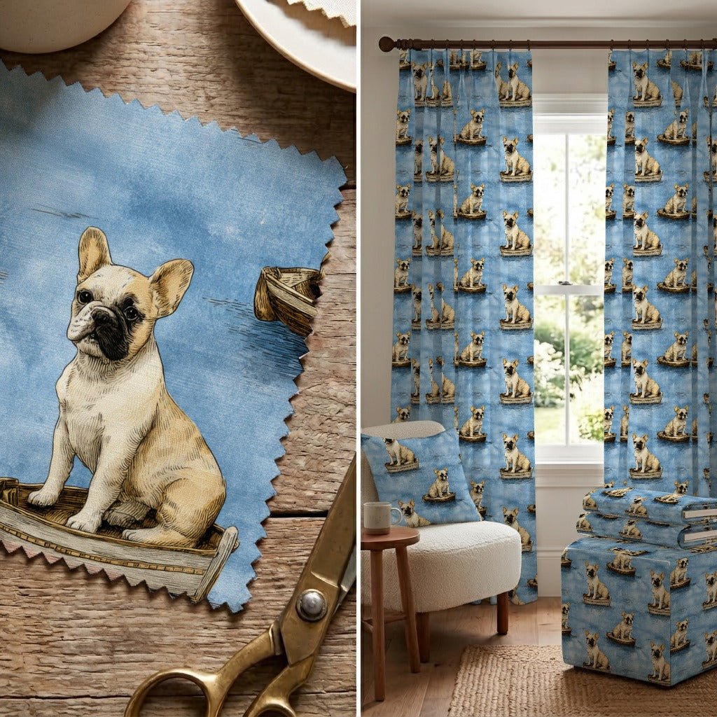 French Bulldog Boat Day - Fabric - Linen Rowe
