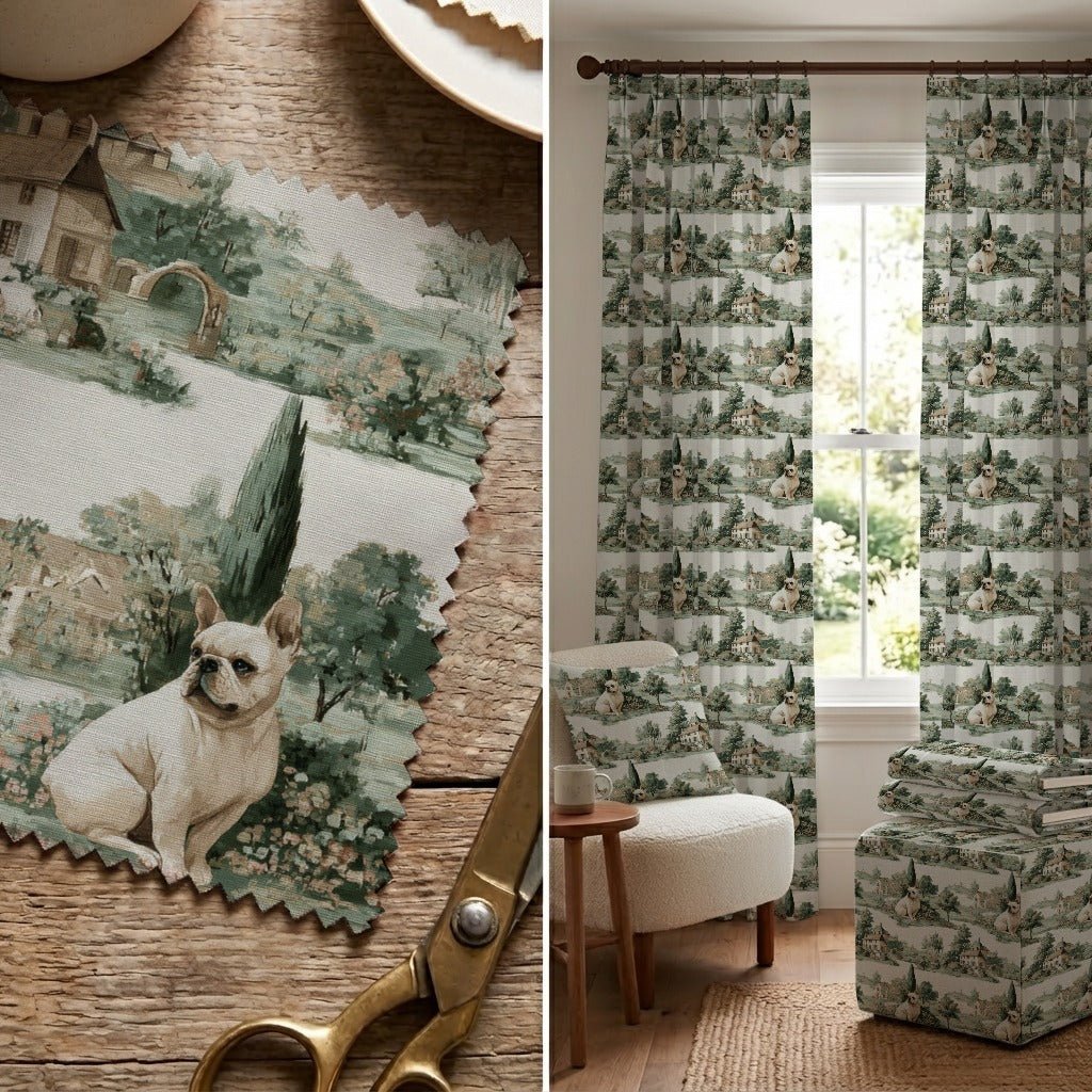 French Bulldog Garden Toile - Fabric - Linen Rowe