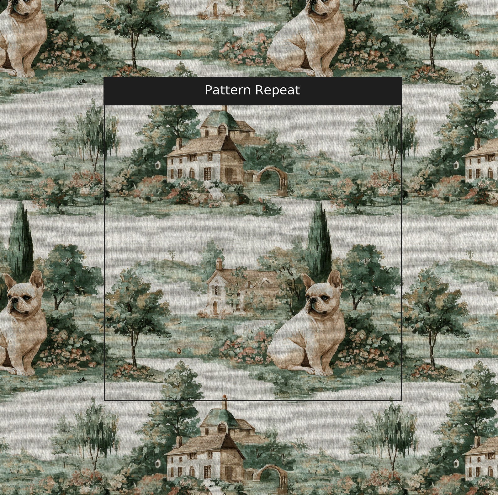 French Bulldog Garden Toile - Fabric - Linen Rowe