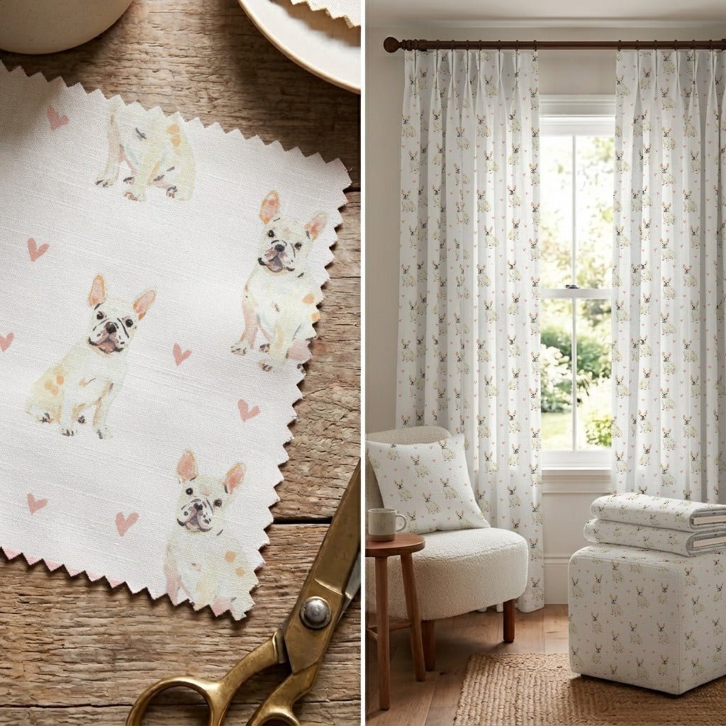 French Bulldog Love - Fabric - Linen Rowe