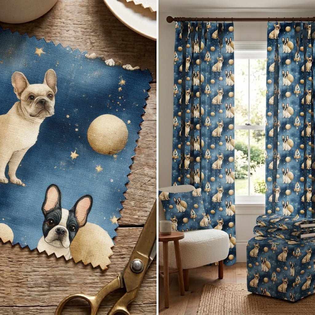 French Bulldog Outer Space - Fabric - Linen Rowe