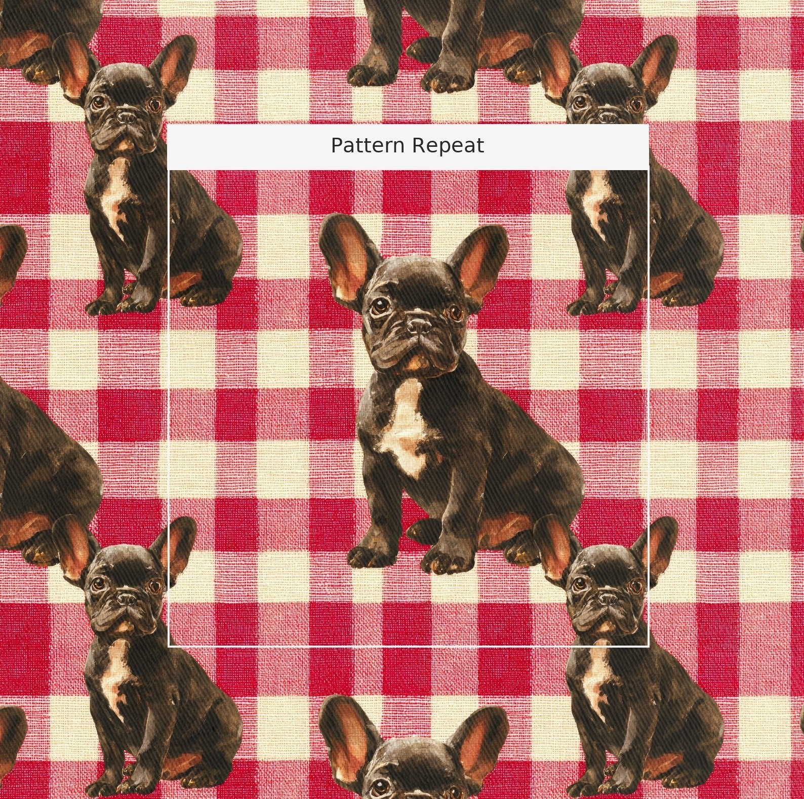 French Bulldog Picnic Gingham - Fabric - Linen Rowe