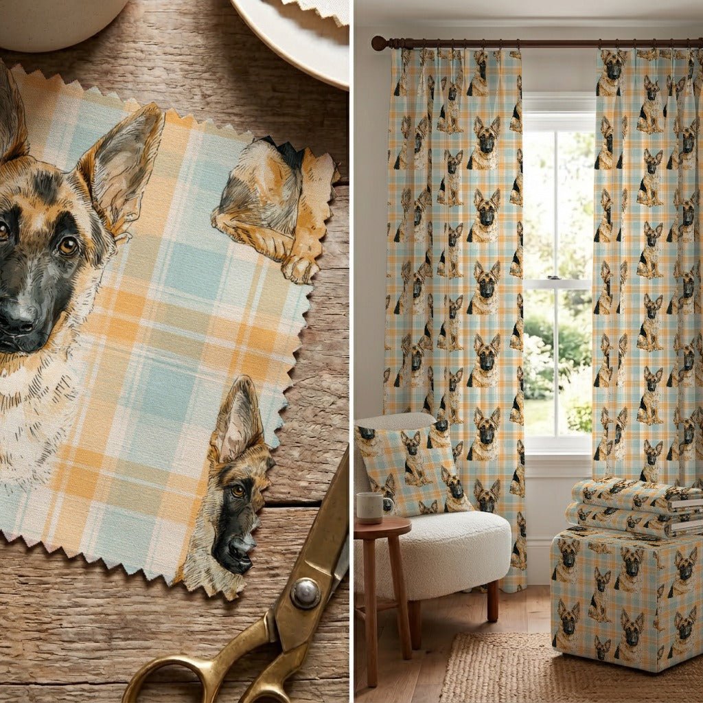 German Shepherd Cottage Gingham - Fabric - Linen Rowe