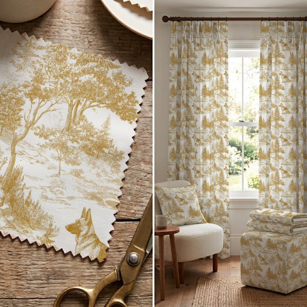 German Shepherd Country Toile - Fabric - Linen Rowe