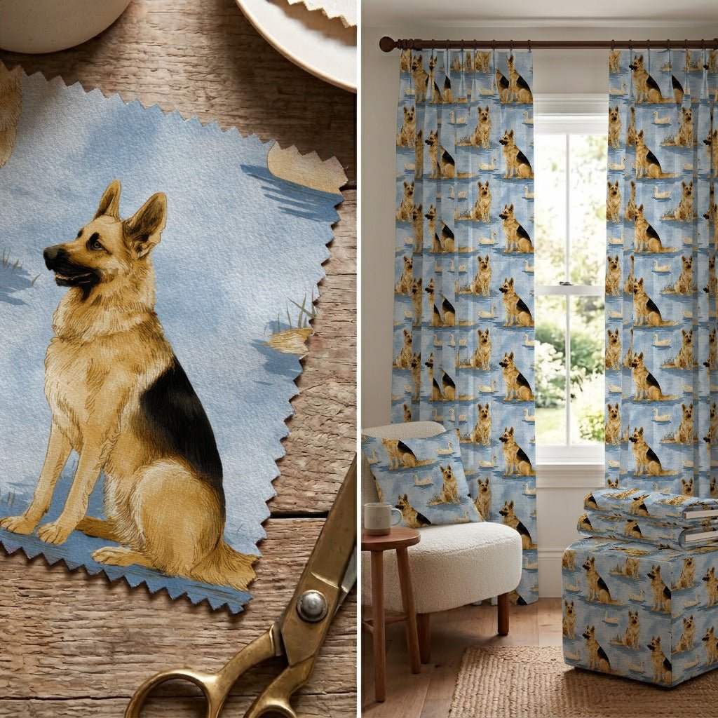 German Shepherd Duck Pond - Fabric - Linen Rowe