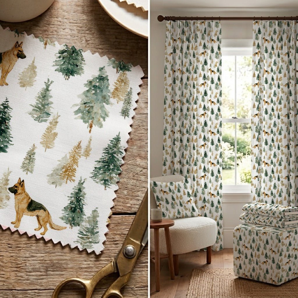 German Shepherd Evergreen Grove - Fabric - Linen Rowe