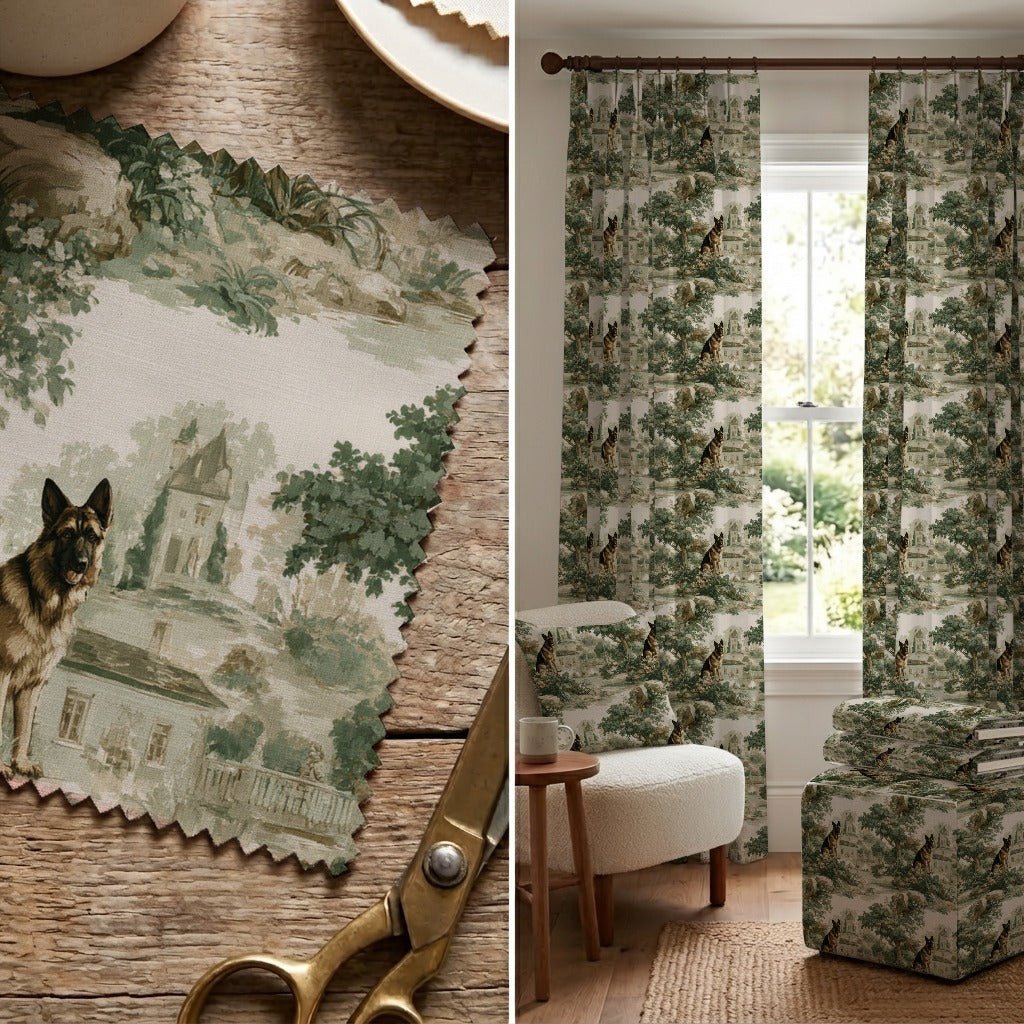 German Shepherd Garden Toile - Fabric - Linen Rowe