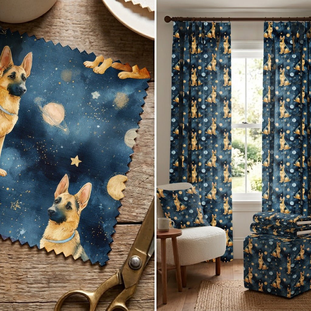 German Shepherd Outer Space - Fabric - Linen Rowe