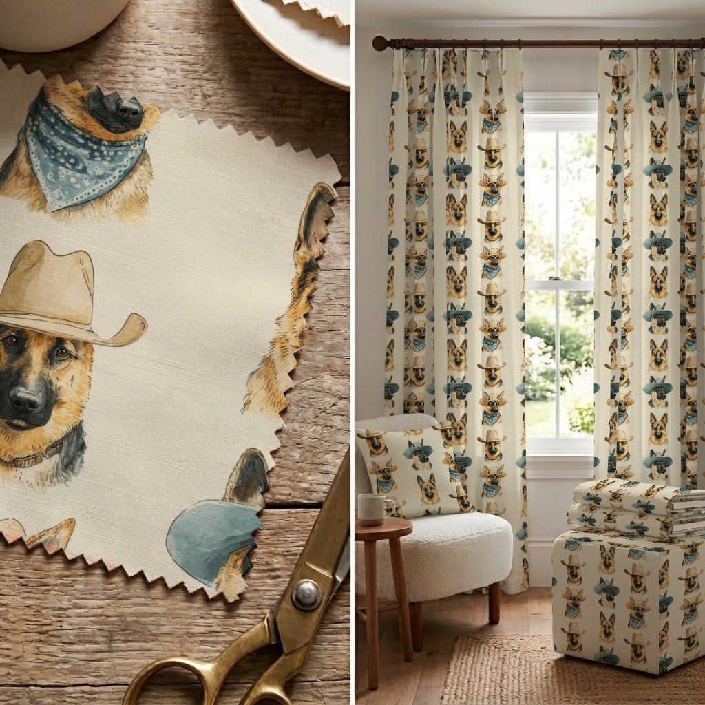 German Shepherd Rodeo - Fabric - Linen Rowe