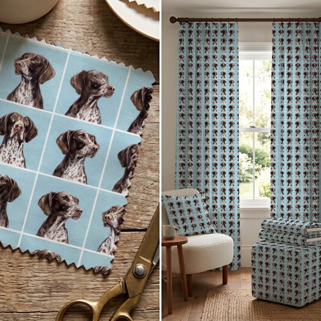 German Shorthair Mosaic Tiles - Fabric - Linen Rowe