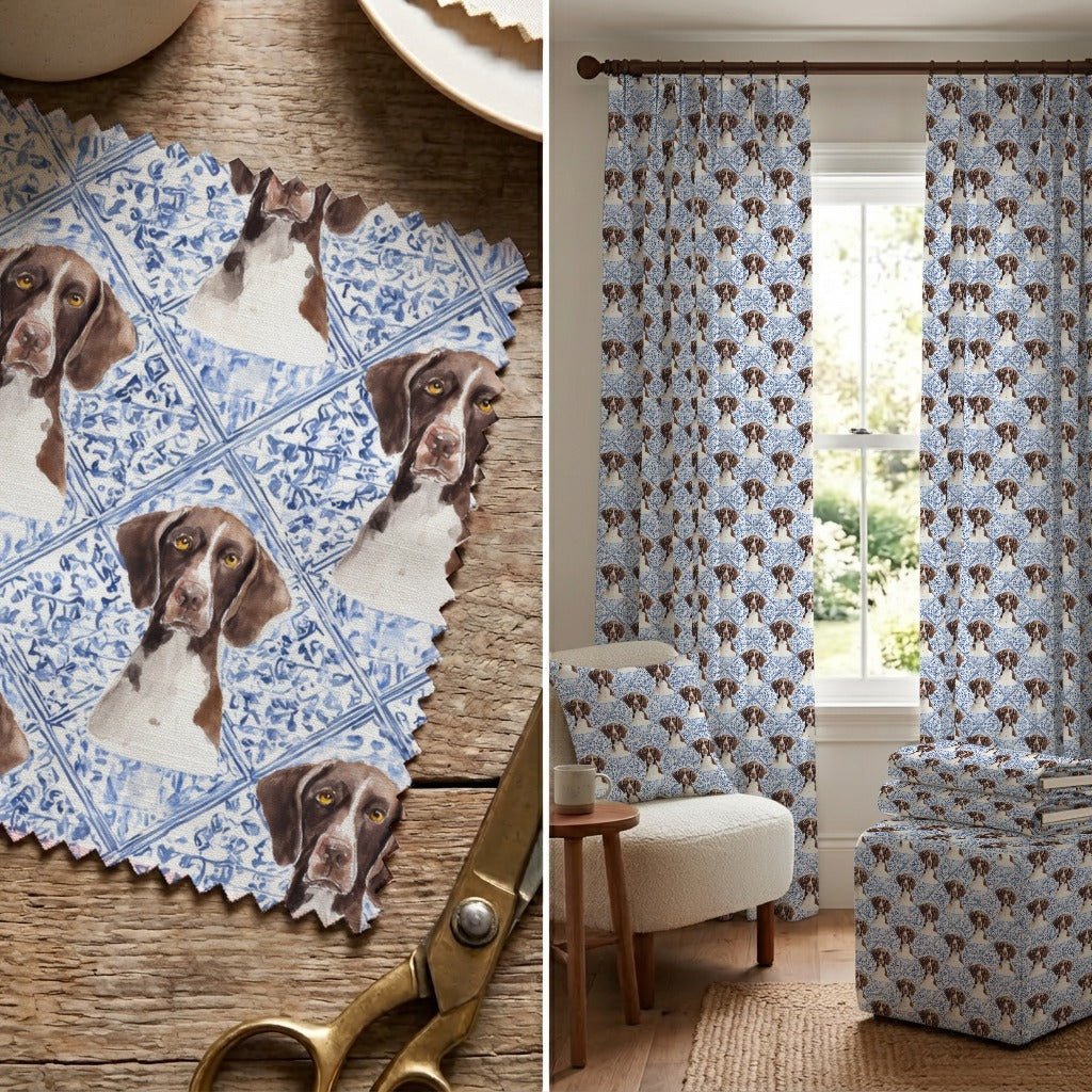 German Shorthair Swedish Tiles - Fabric - Linen Rowe