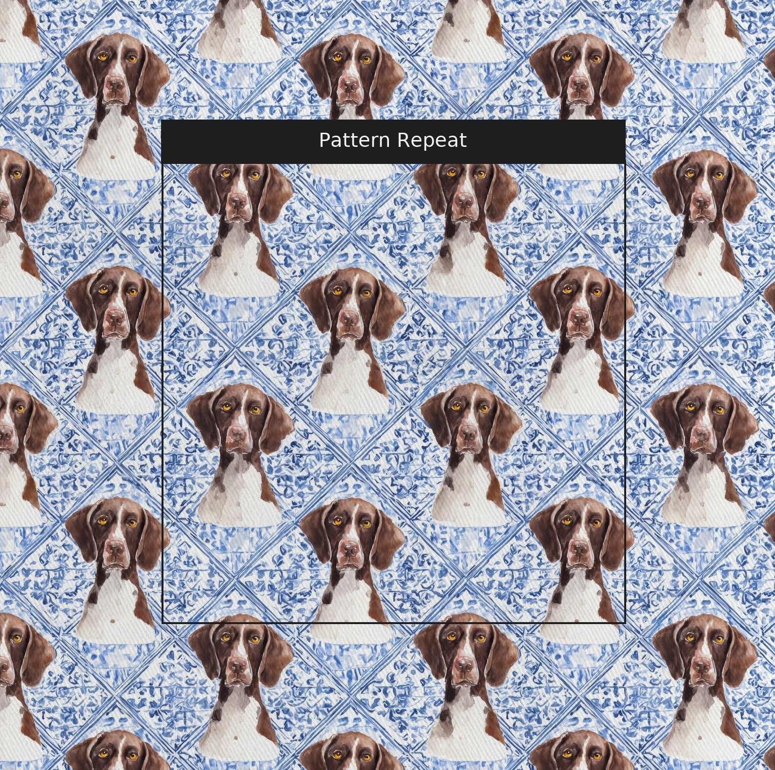 German Shorthair Swedish Tiles - Fabric - Linen Rowe