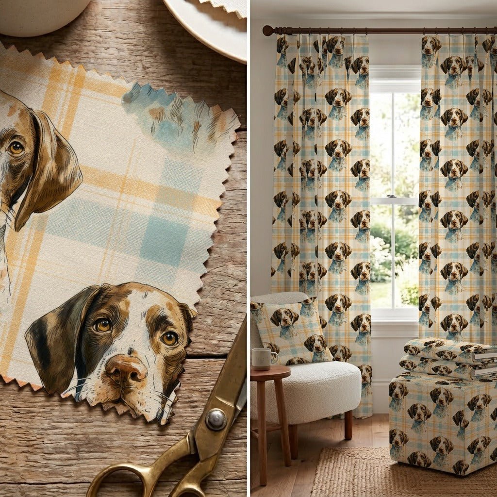 German Shorthaired Pointer Cottage Plaid - Fabric - Linen Rowe