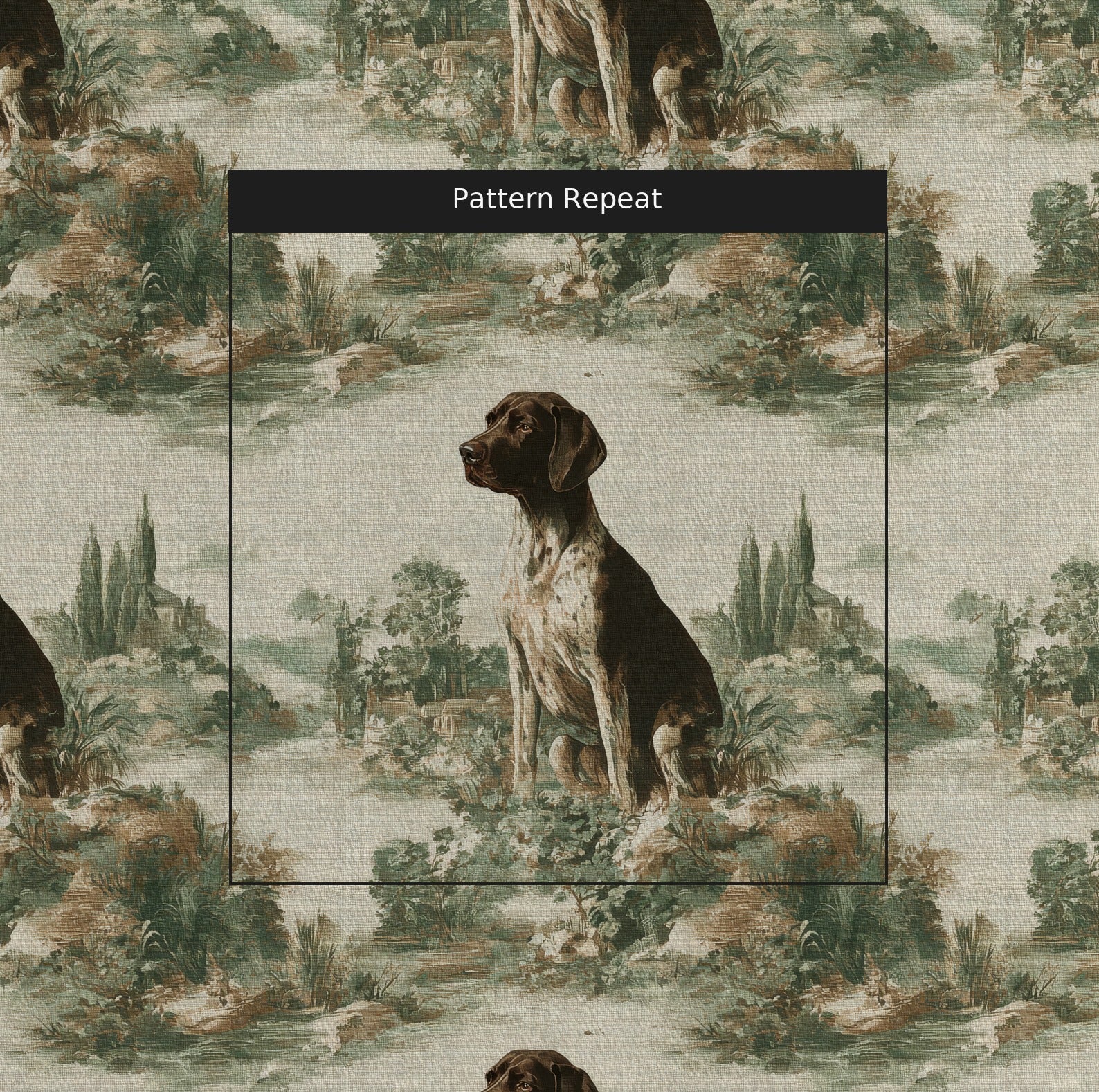 German Shorthaired Pointer Garden Toile - Fabric - Linen Rowe