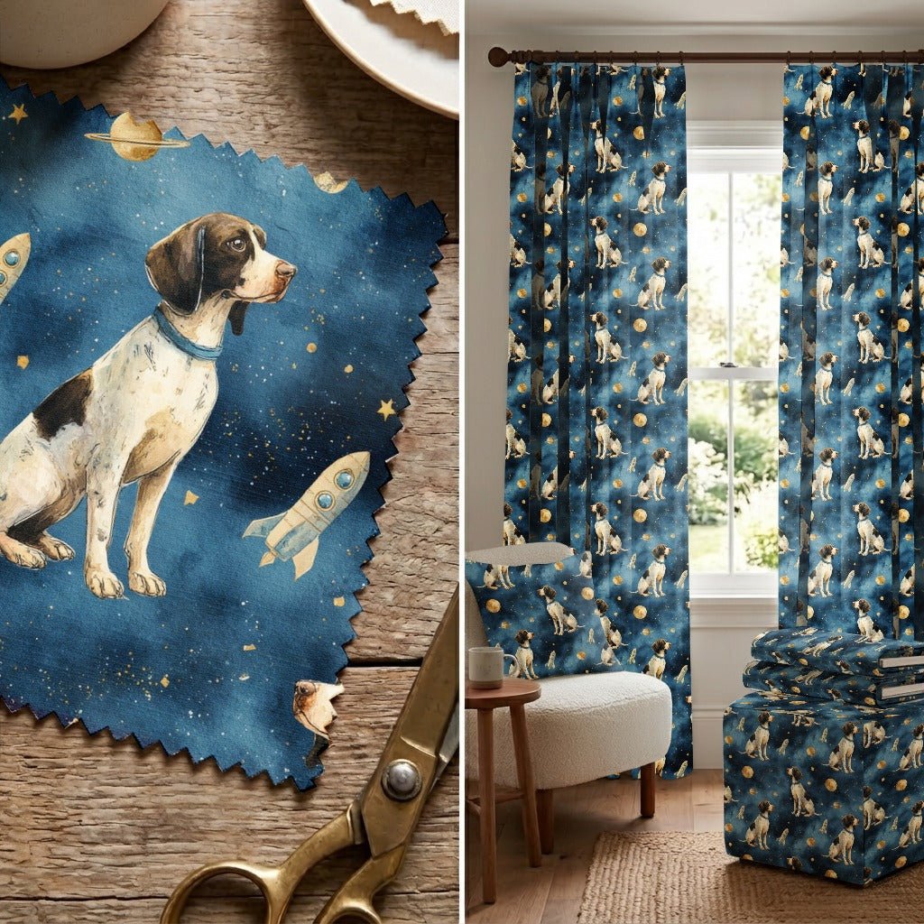 German Shorthaired Pointer Outer Space - Fabric - Linen Rowe